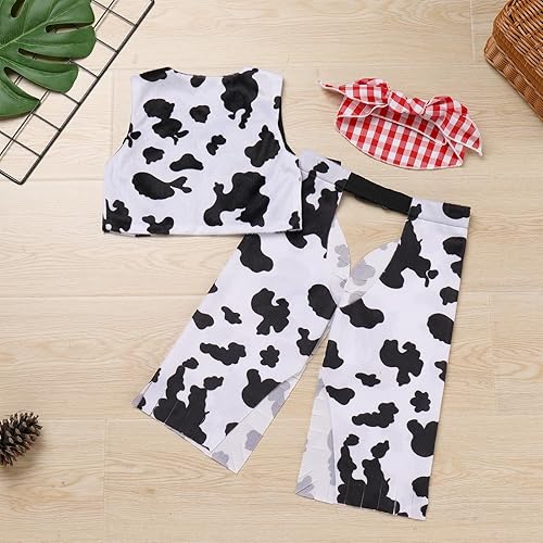 Miniatura 3 de IMEKIS Disfraz de vaquero occidental para bebé, con estampado de vaca y pantalones, bandana, Halloween, cosplay, cumpleaños, traje para niños y niñas