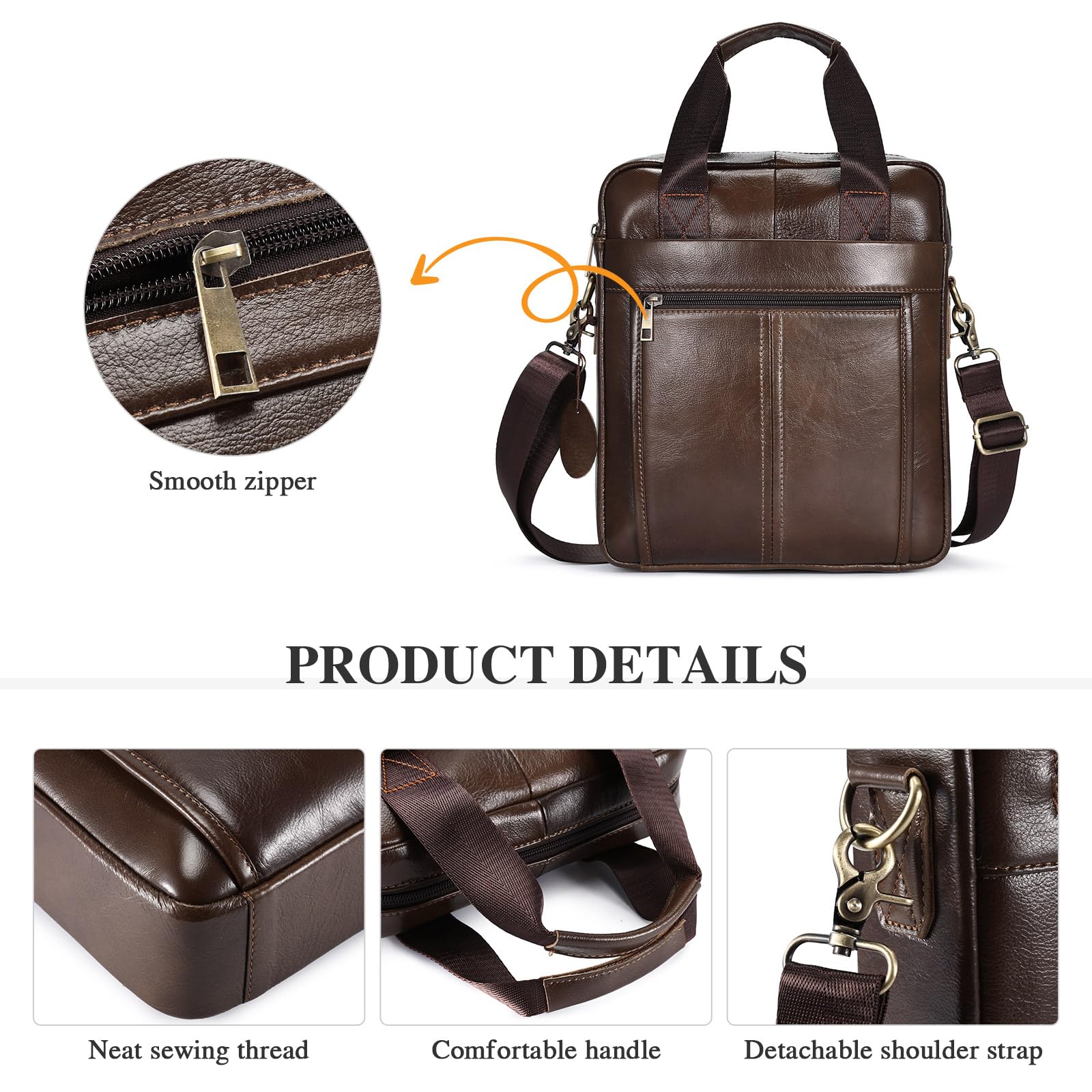 BAIGIO Bolso Bandolera Piel Hombre Bolso de Hombro Cuero Vintage Casual Bolso Hombre Bandolera Grande