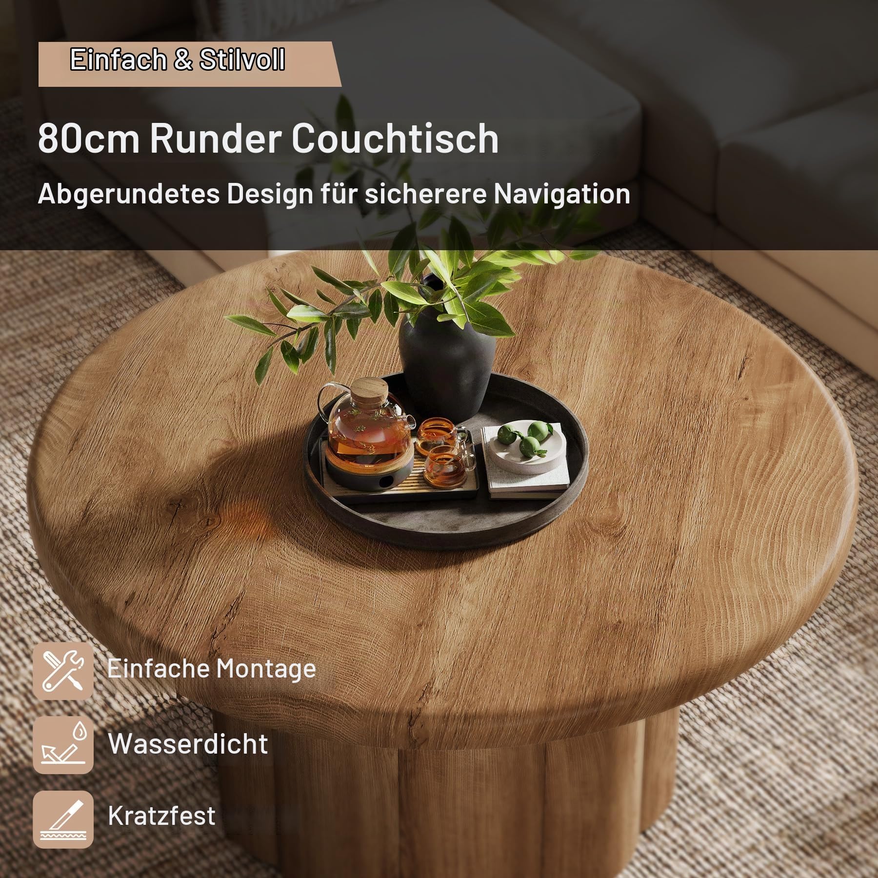 Tribesigns Rund Couchtisch, 80 cm Wohnzimmertisch, Sofatisch, Moderne hölzerne Akzent Beistelltisch Kaffeetisch für Wohnzimmer, Apartment & kleine Räume