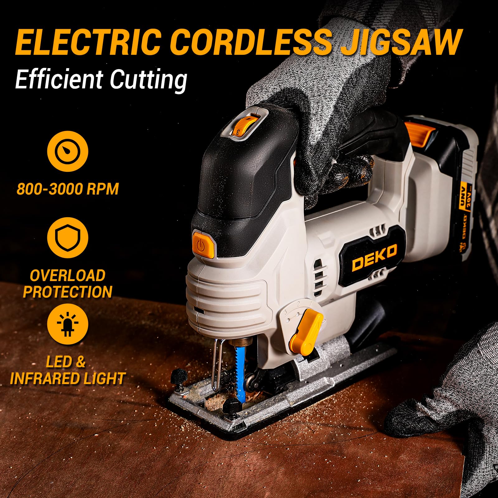 DEKOPRO 20V Cordless Jigsaw - Powerful & Versatile -3