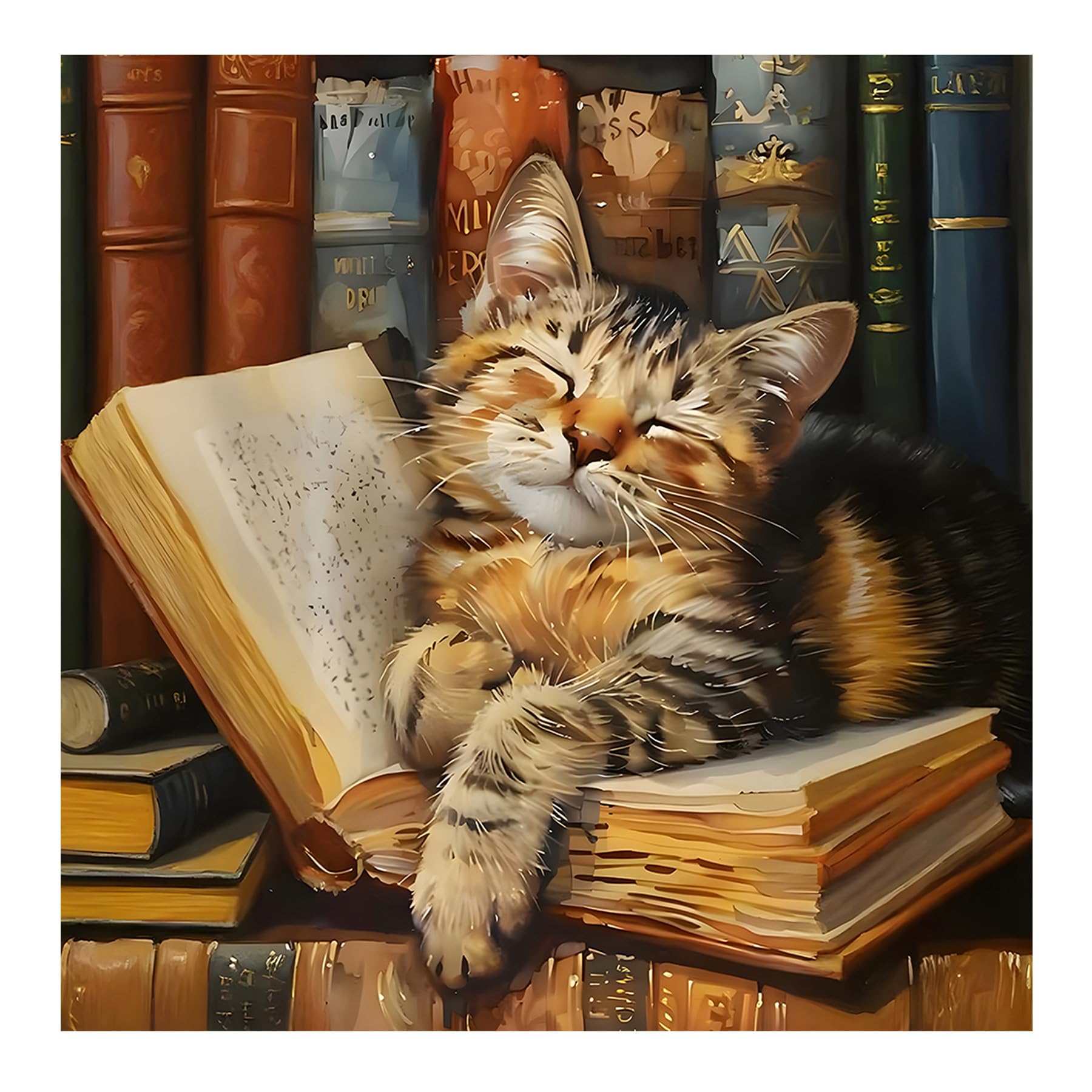 BOWETILE 5D DIY Cat Diamond Painting Art Kits for Adults, Sleepy Cat Diamond Art Painting Kits, Full Drill Flower Painting Rhinestone Embroidery Pictures for Beginners, Home Wall Decor 30x30 cm