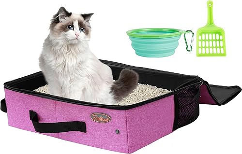 Deblue Caja de arena portátil de viaje para gatos en el automóvil, transportador de arena plegable para gatos con tapa, caja de arena plegable
