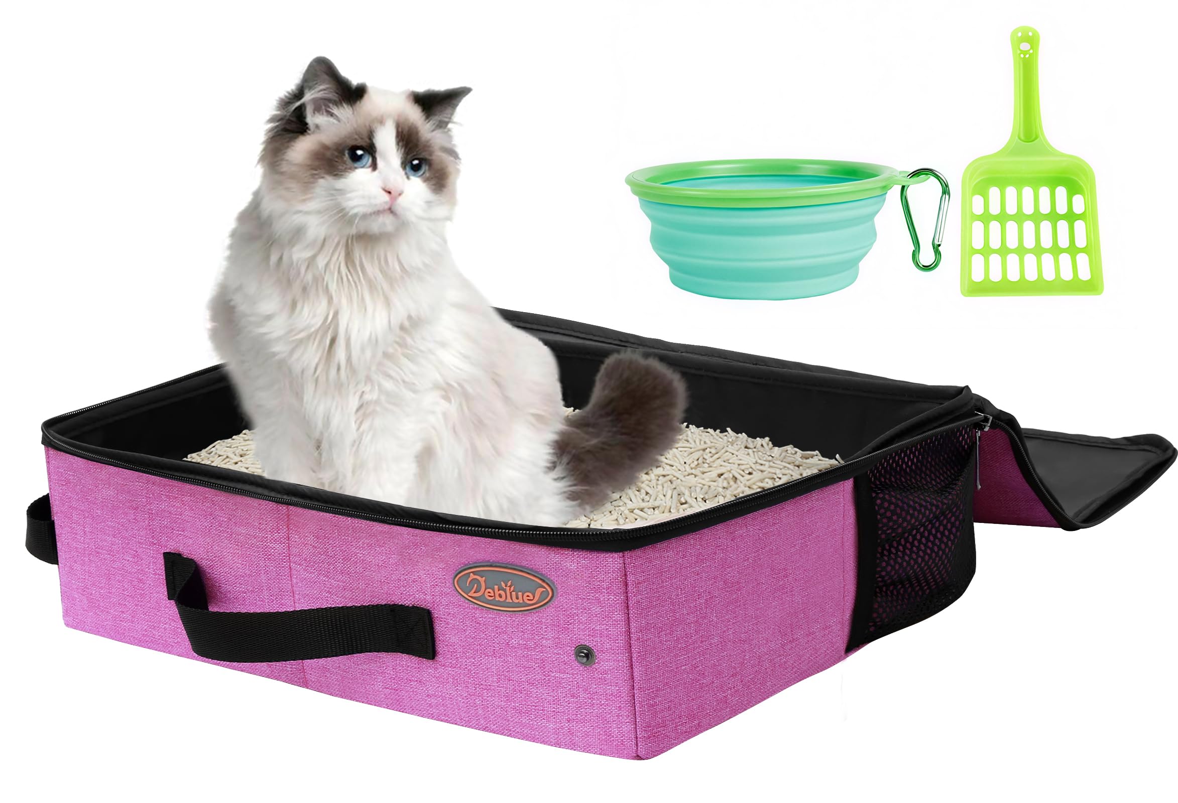 Amazon.com: Deblue Portable Traveling Cat Litter Box with Lid, Foldable  Mobile Cat Litter Box Fits Medium Cats and Kittie, Leak-Proof Collapsible  Litter Carrier Box for Easy Car Ride with Cats-Pink : Pet