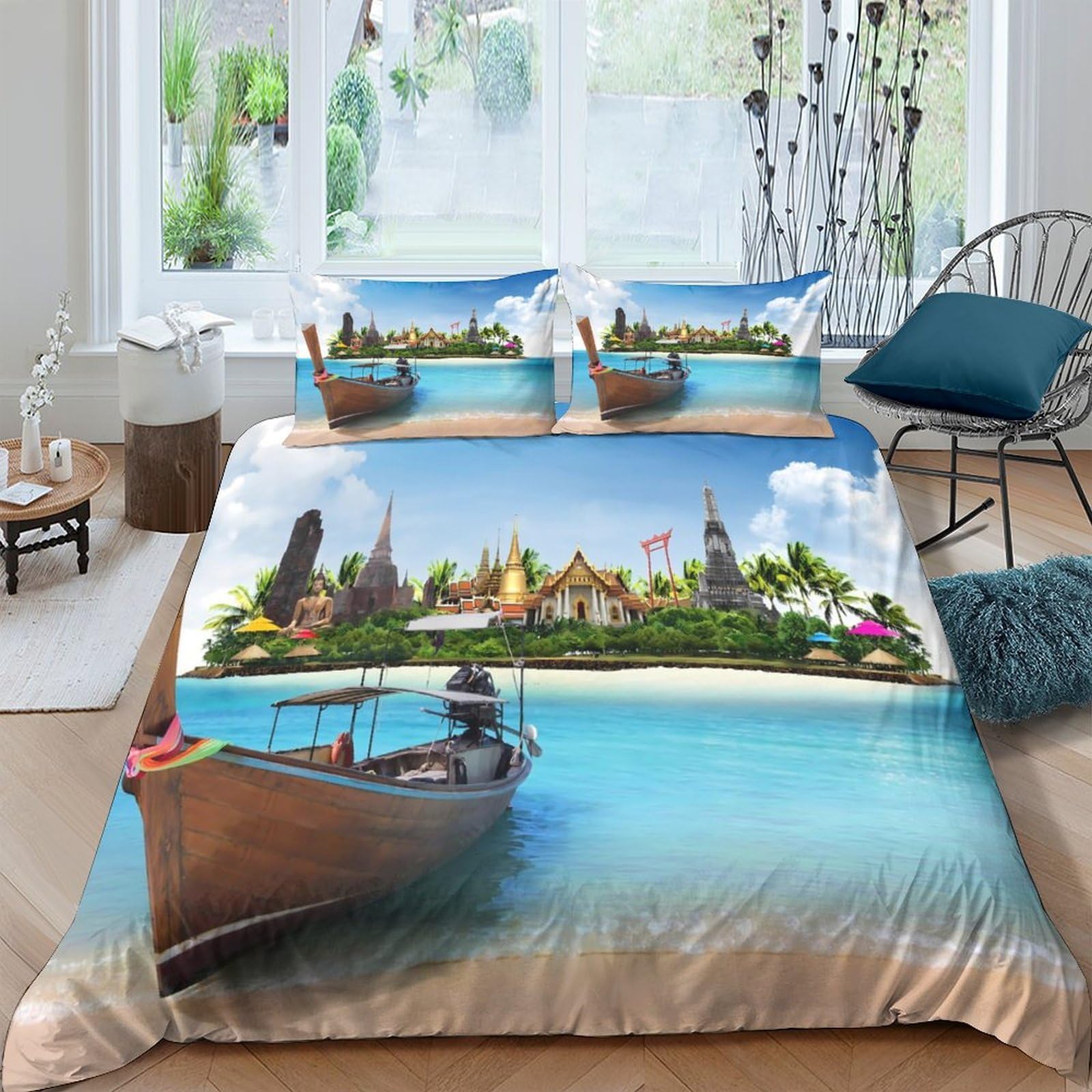 Ctjqhvkz Style-9 3D Printed Tropical Paradise Fitted Sheet Microfiber Soft Beach Landscape Bed Cover For Bedroom Guest Room Decor Single（135X200cm）
