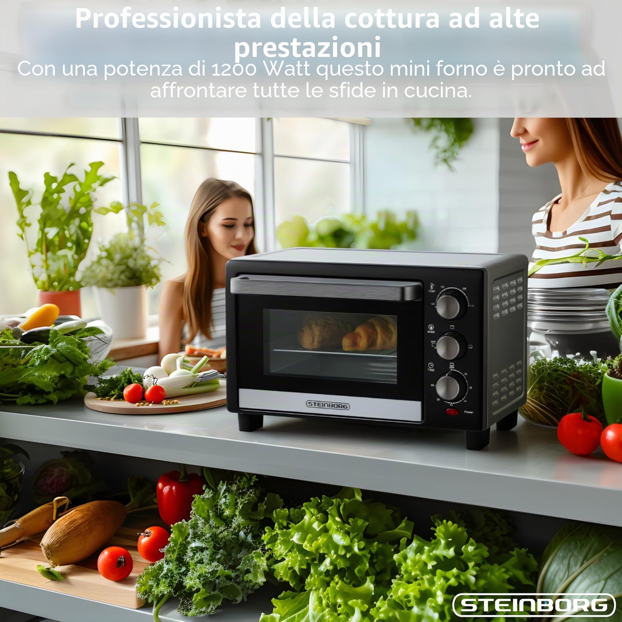 STEInBORG Mini forno 15 litri 3 in 1 forno per pizza calore superiore/inferiore 60 minuti