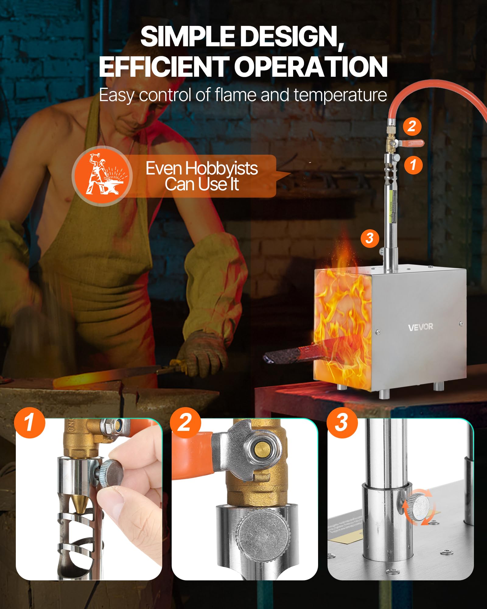 VEVOR Forgia a Gas Propano Portatile, Forno da Fucina a 1 Bruciatore, per Fabbricazione di Coltelli e Forgiatura dei Metalli, Coltellini Maniscalchi Fabbri Ferrai, Temperatura Max. 1427 ℃, Forma