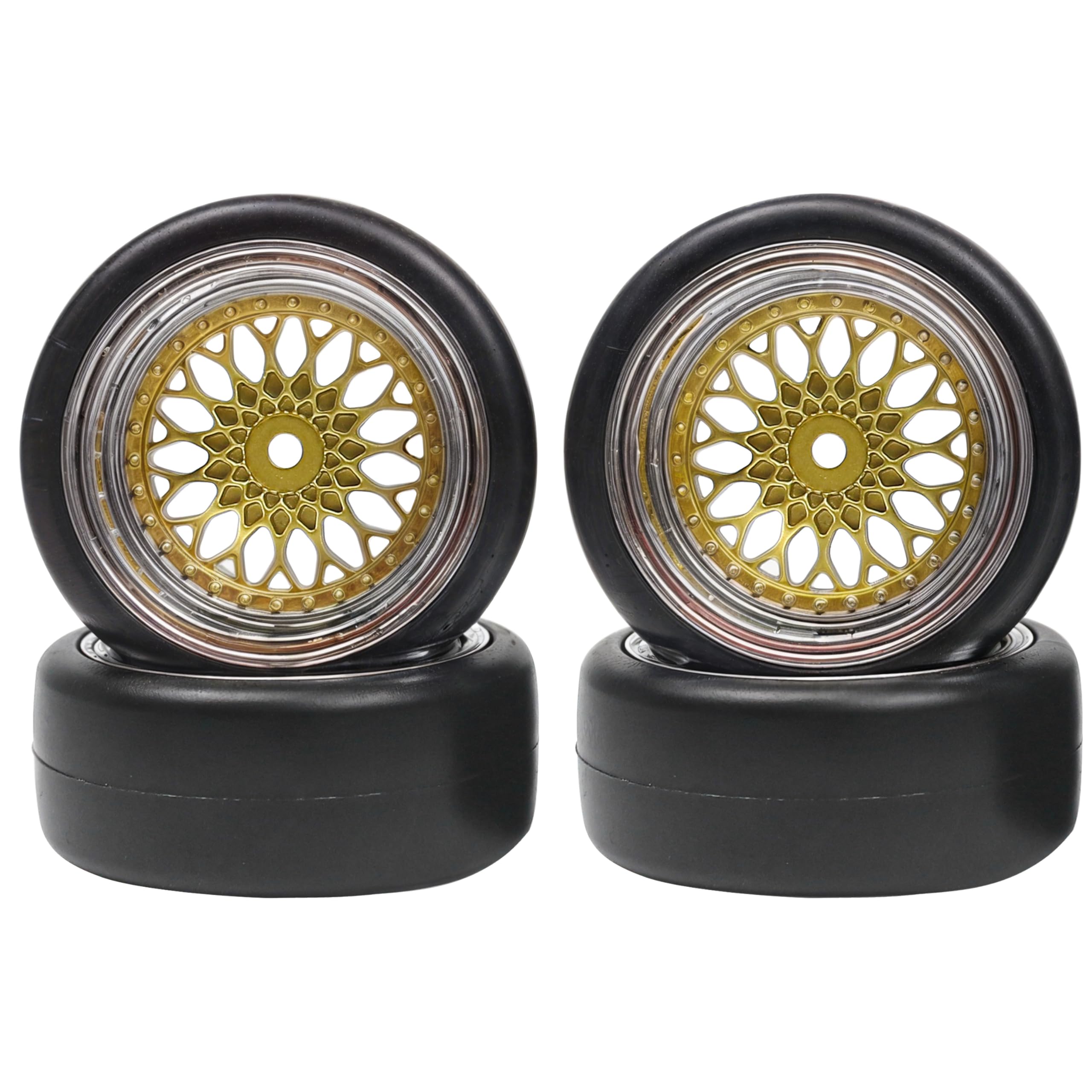 4Pcs 1/10 Drift Wheels, RC Tires Set Fit for HSP HPI Sakura RC Car Model, Little Road Power Wheels and Tire Accessories Replacement with 64mm Tires Diameter, 12.3mm Hexagonal Joint, Offset 9mm, Black