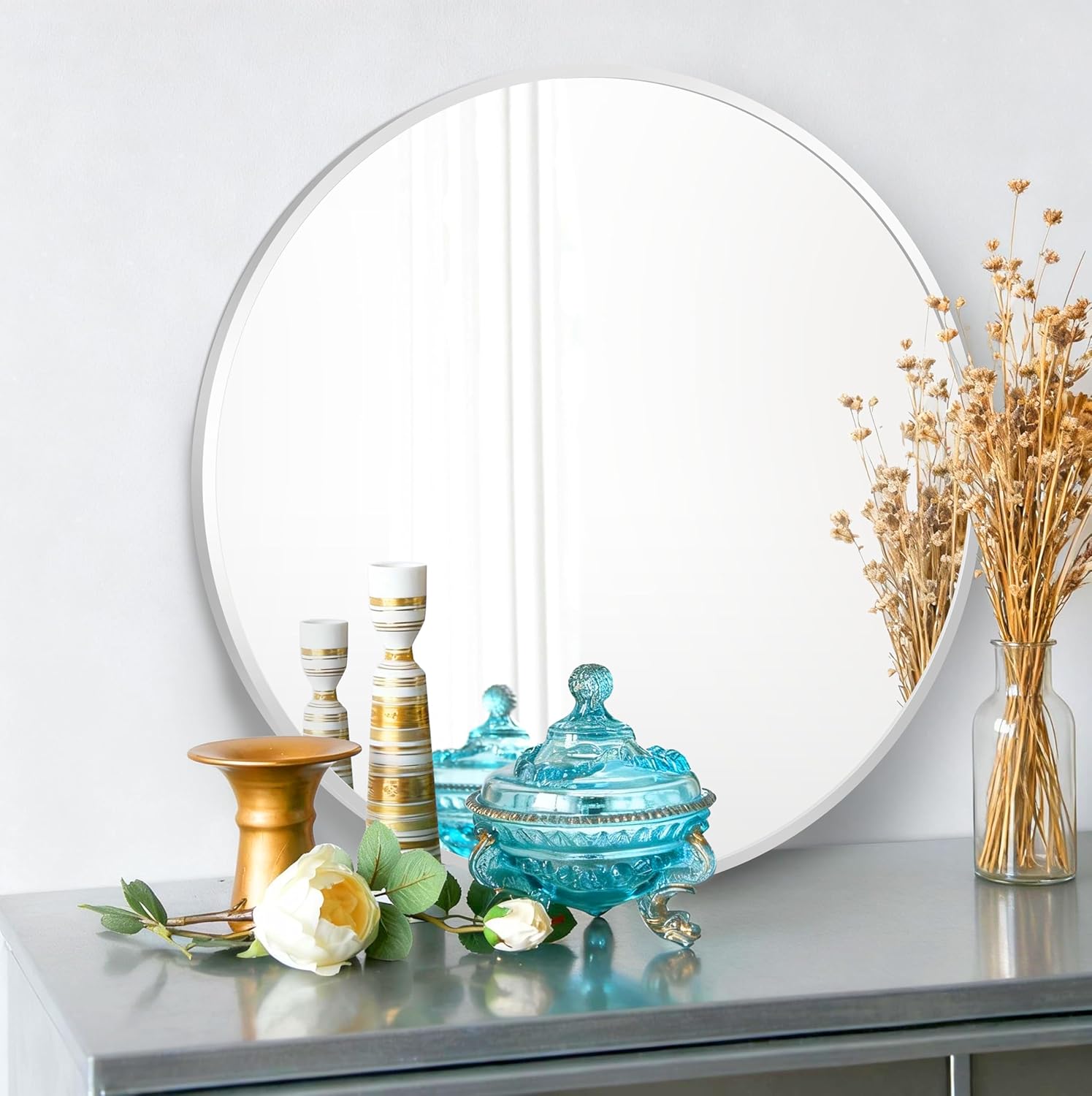 FrameWorks 24" Deluxe Contemporary Silver Circular Aluminum Mirror