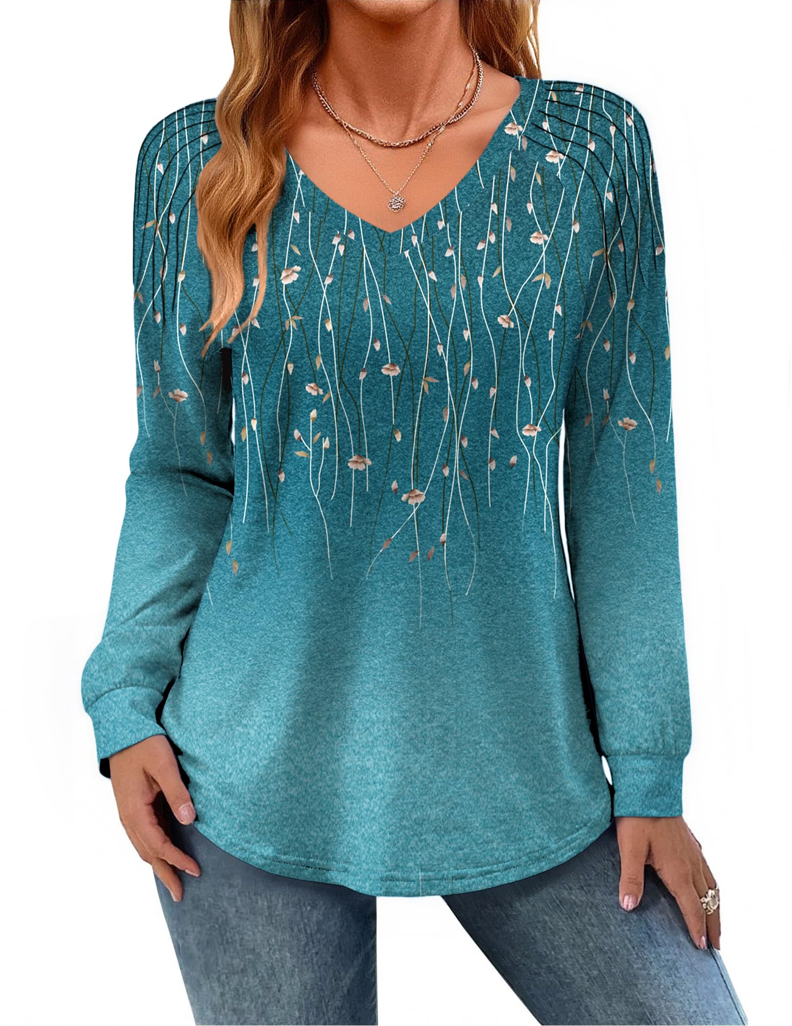 Zeagoo Womens Long Sleeve Tops V Neck Pleated Shirts Dressy Casual ...