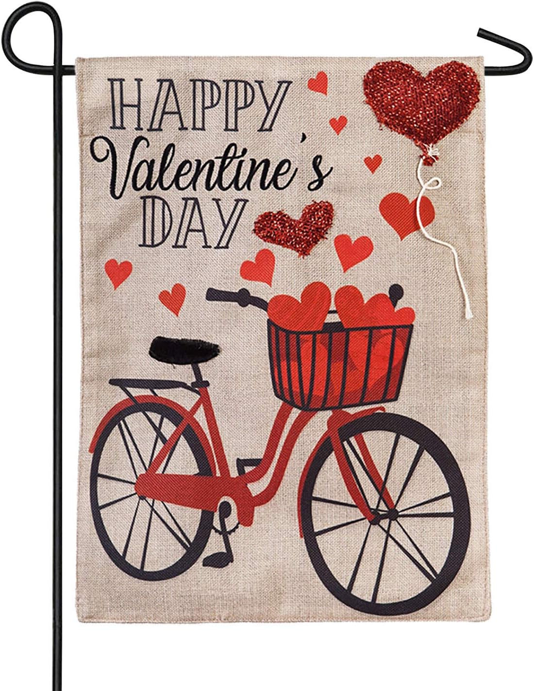 VALENTINE BIKE BURLAP FLAG