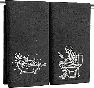 2 Pack Luminous Halloween Hand Towels 100% Cotton Embroidered Skull Hall...