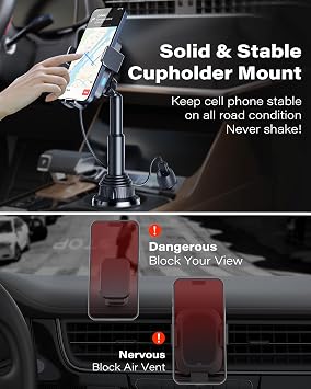 1Zero Auto-Clamping 15W Wireless Car Charger Cup Holder Mount | Auto-Clamping 15w Wireless Car Charger Cup Holder Mount for iPhone, Samsung Galaxy And Google Pixel Smartphones