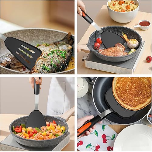 Miniatura 7 de GEEKHOM - Juego de 4 espátulas de silicona resistentes al calor de 600 F para utensilios de cocina antiadherentes, extra grandes, flexibles, sin