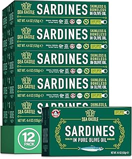 Sea Castle Skinless and Boneless Sardines in Olive Oil, 4.4oz (12 Pack)