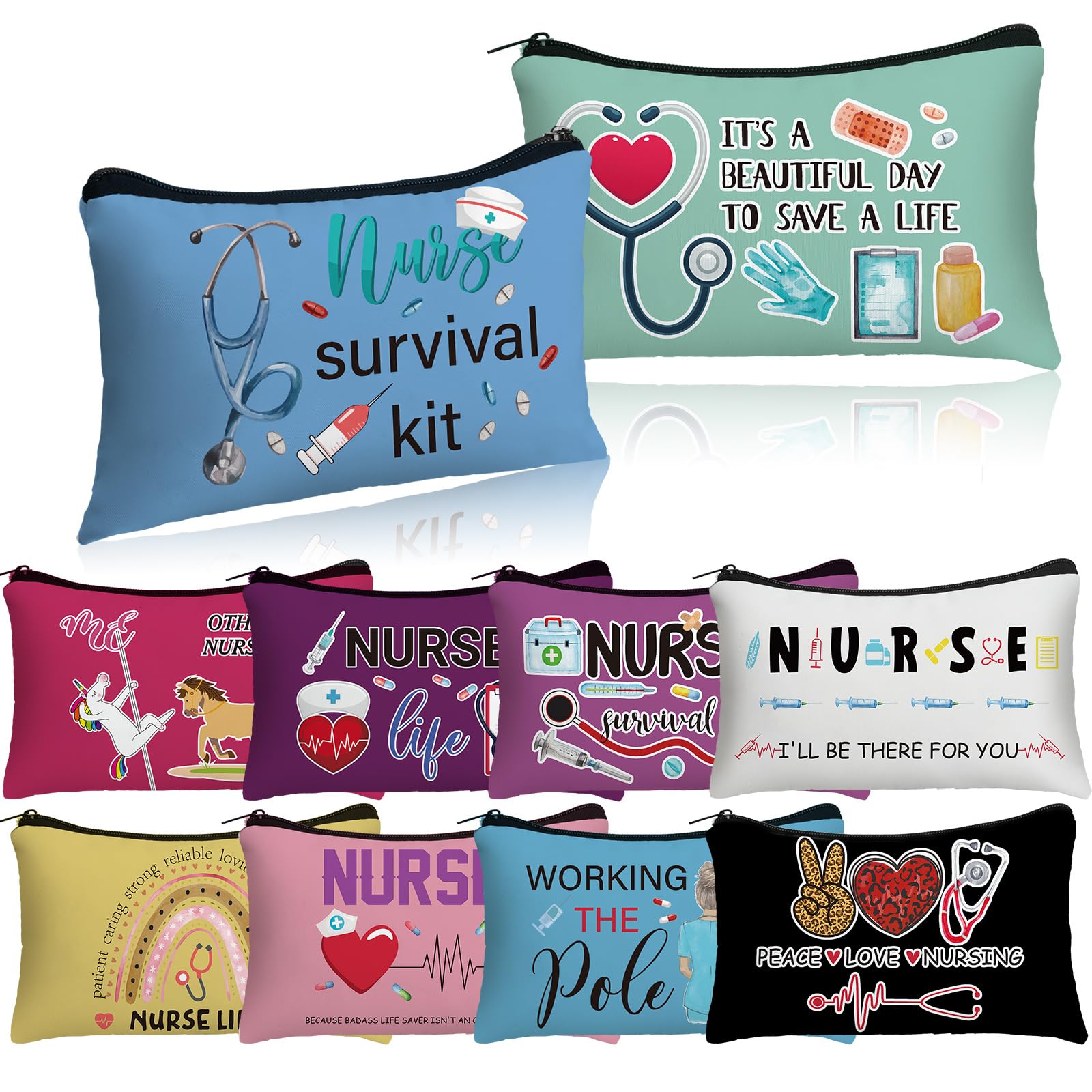 Irenare30 Pcs CNA Nurse Appreciation Gifts for Women Canvas Makeup Bags Nurse Cosmetic Survival Kit Travel Toiletry Case Pencil Bags Toiletry Zipper Pouch Bag Thank You Gift For CNA Week