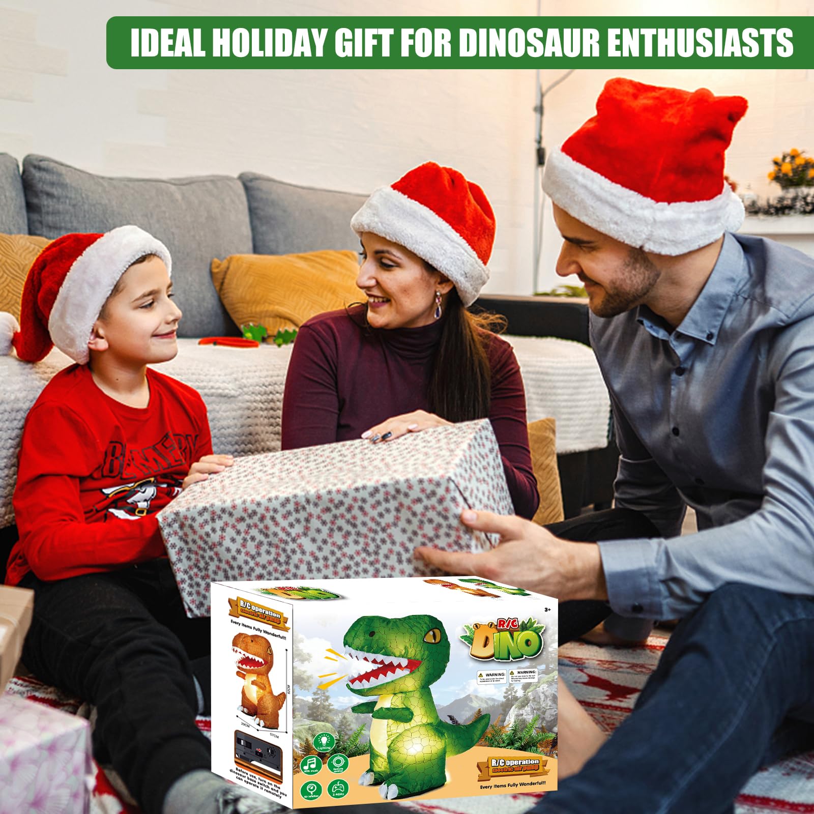 Htish Ferngesteuerter Aufblasbares Dinosaurier Spielzeug - 2.4GHz RC Dinosaur mit Sound Licht 360°Drehung Laufen - Interaktive Dinosaurier Spiele Geburtstagsgeschenk für Kinder ab 3 4 5 6 7 8-12 Jahre