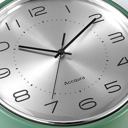 Miniatura 2 de Reloj de pared de cocina de 12 pulgadas, esfera de metal y cristal abovedado, movimiento de cuarzo silencioso sin tictac, diseño retro moderno