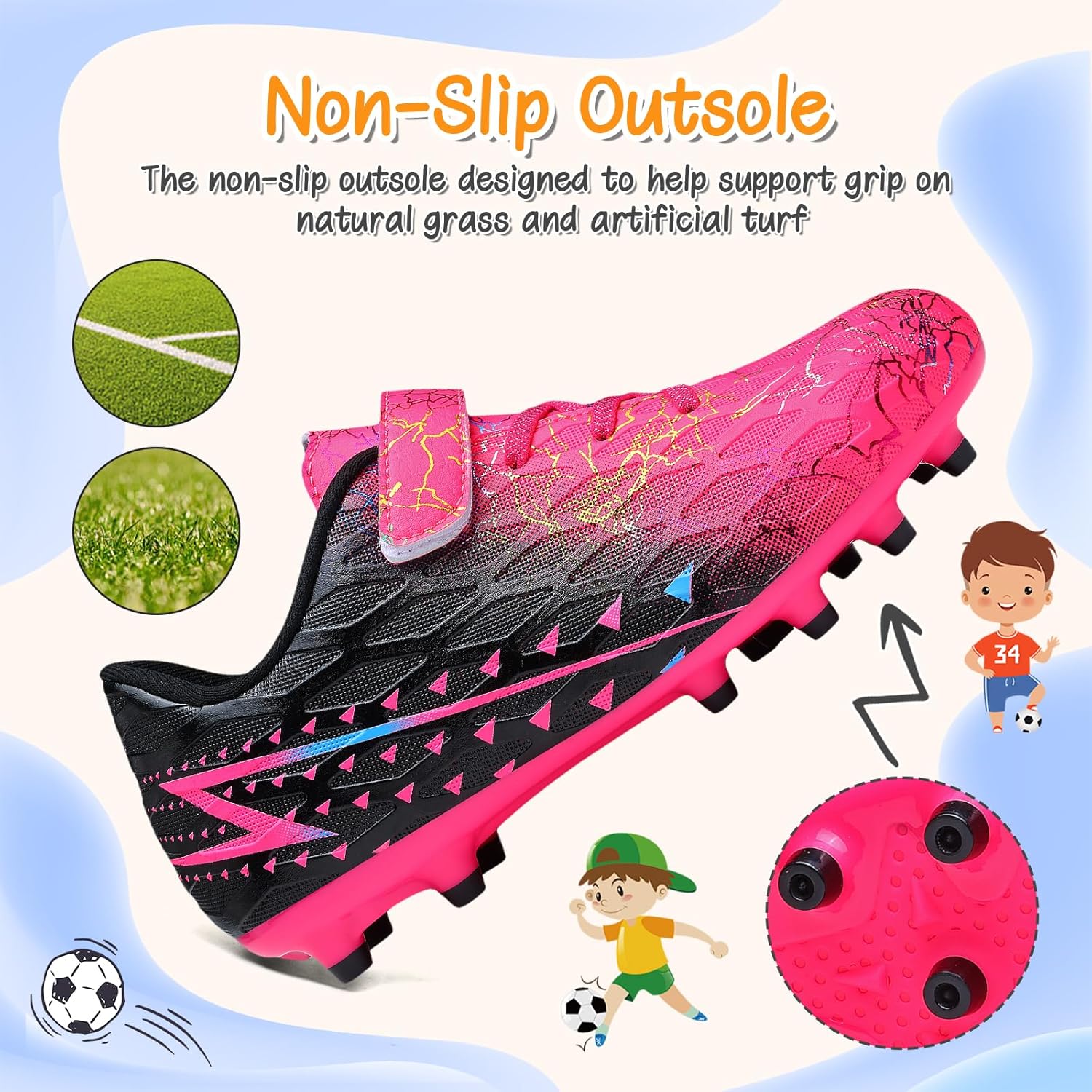 Hanani Boys Girls Soccer Cleats Youth Firm Groud Athletic Low Top Outdoor Trainning Football Shoes for Little/Big Kid