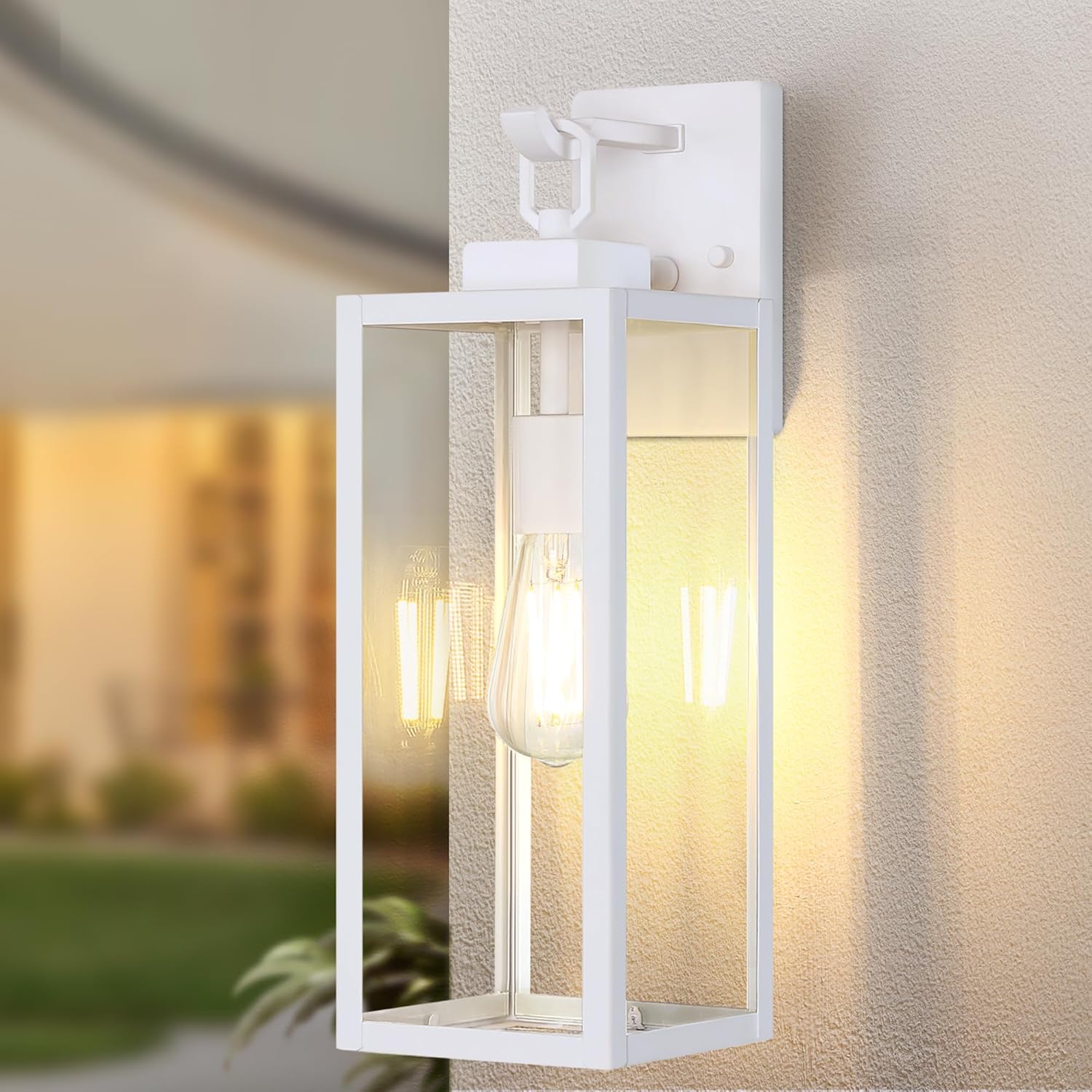 GRUENLICH Outdoor Wall Light Fixtures, 18 Inch White Exterior Waterproof Porch Sconce Lighting with E26 Socket & Tempered Glass, Double Extra Large Wall Lantern for Patio Garage Entryway, 1-Pack