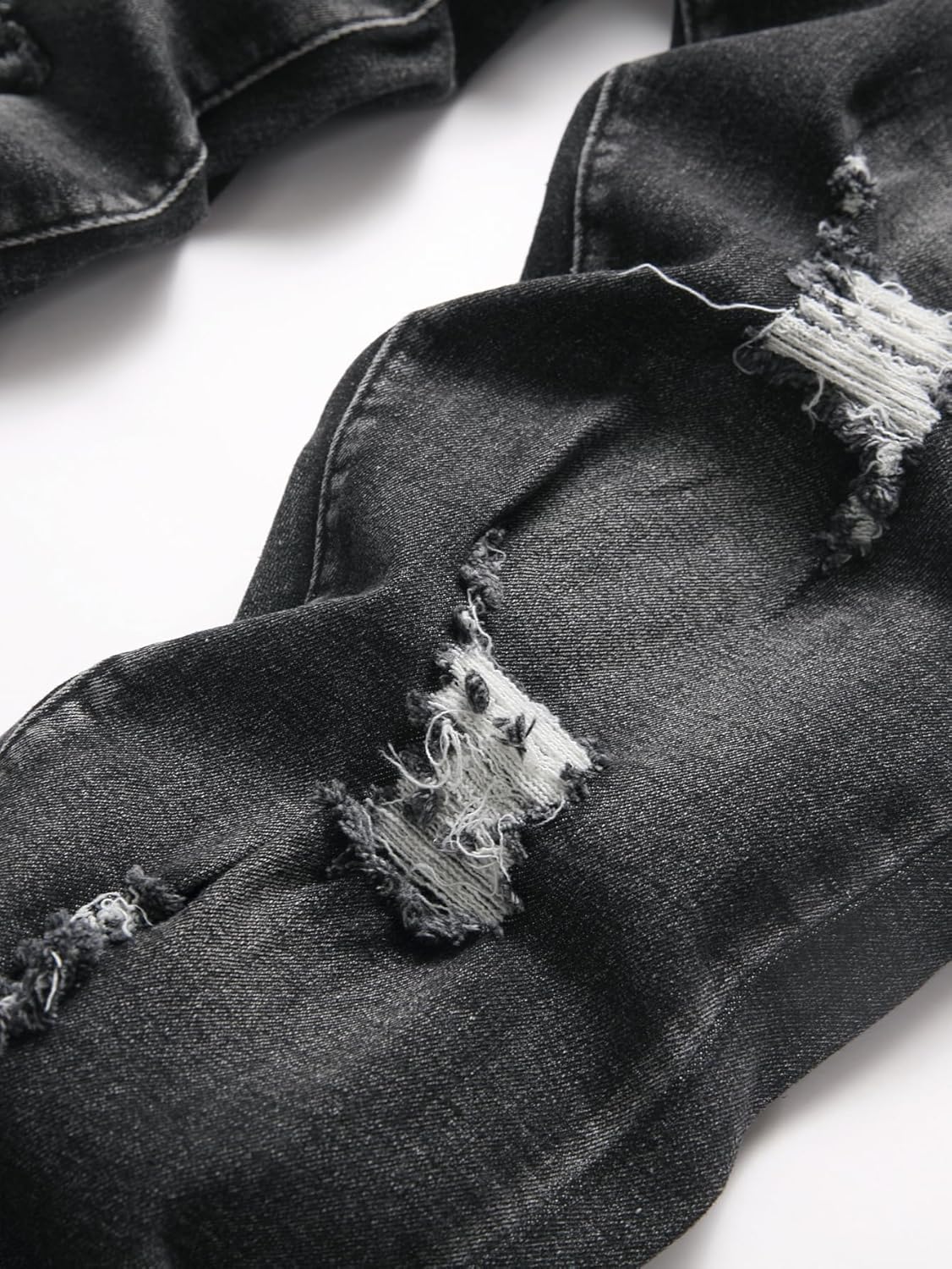 Men's Slim Fit Stretch Jeans Ripped Distressed Straight Leg Fashion Black Pants - Image 4