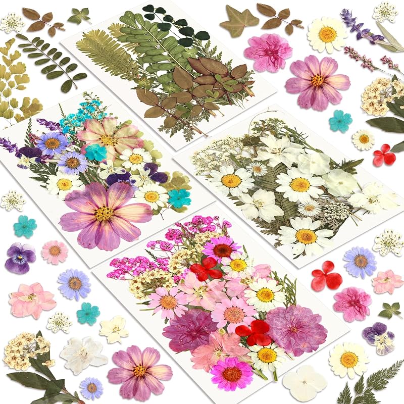 Dried Flowers, Resiners 100Pcs Pressed Flowers for Craft | Real Natural Dried Flowers Dry Leaves Kit for DIY Making Crafts Resin Soap Candle Scrapbook Supplies Card Making Jewelry