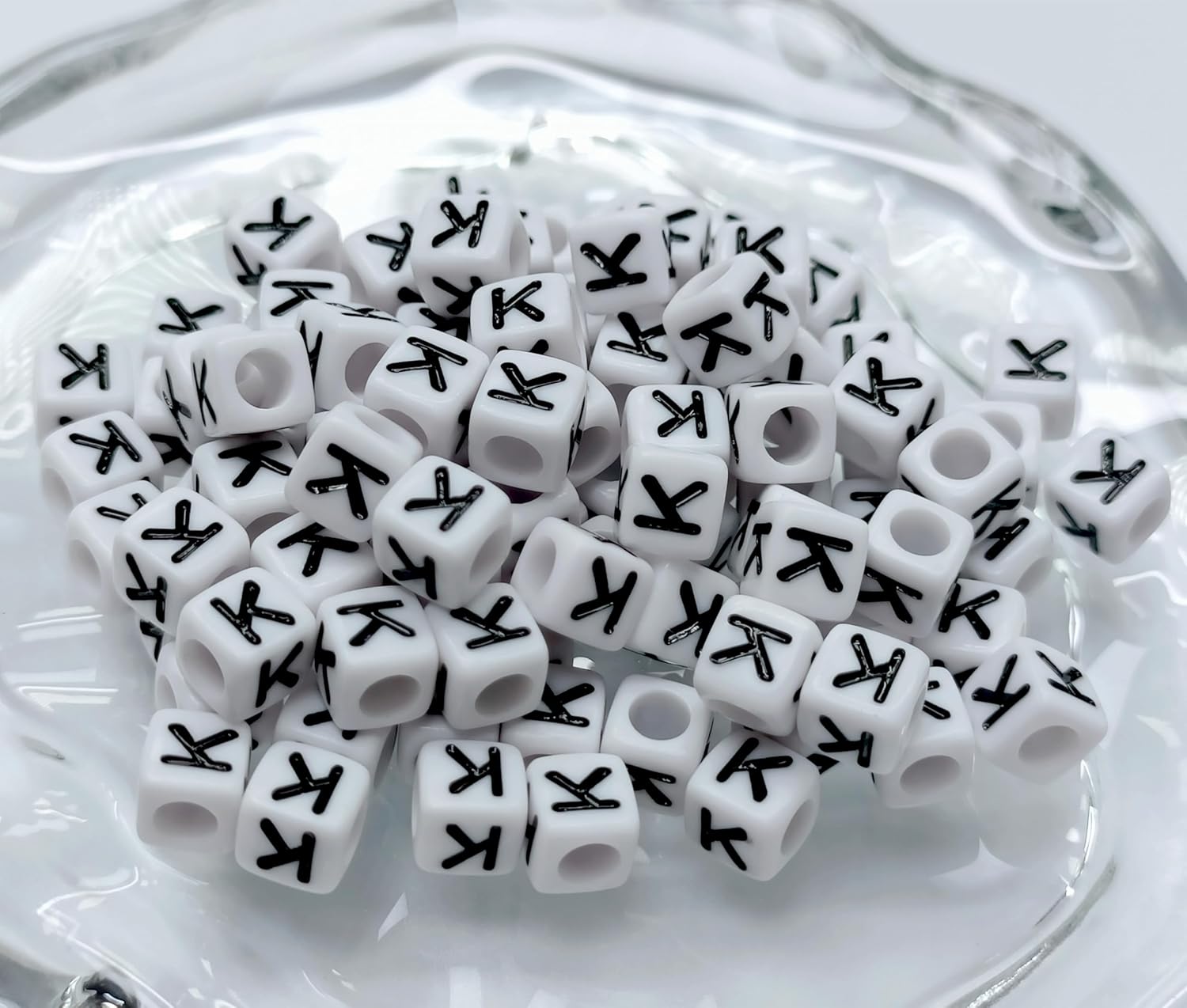 100PCS Letter Beads Acrylic Square Alphabet Beads for Jewelry Making 6x6mm White Cube Letter K Bead for Bracelets Making Necklaces - Image 3