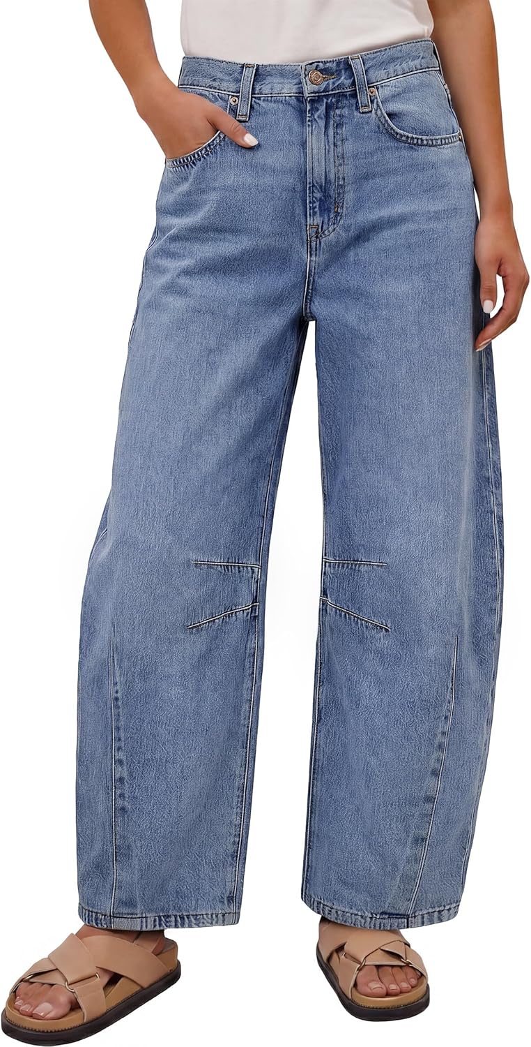 ANRABESS Women's Barrel Jeans, Mid Rise Wide Leg Denim Pants, Casual Baggy Relaxed Fit, Y2K Streetwear Boyfriend Ankle Length