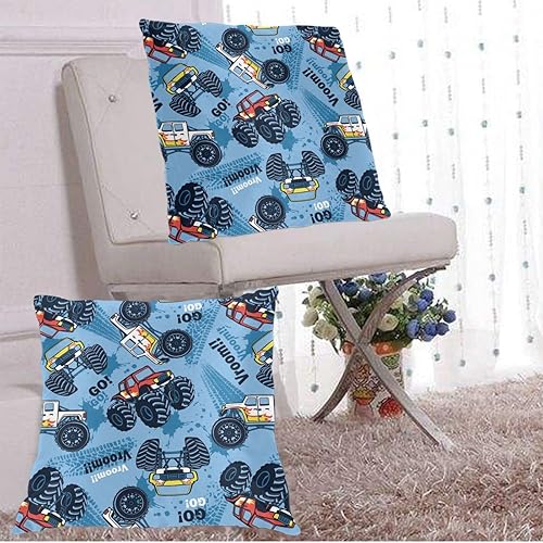 Miniatura 7 de Perinsto Juego de 2 fundas de almohada decorativas con estampado de camiones monstruos, fundas de cojín suaves para sofá, cama, decoración del