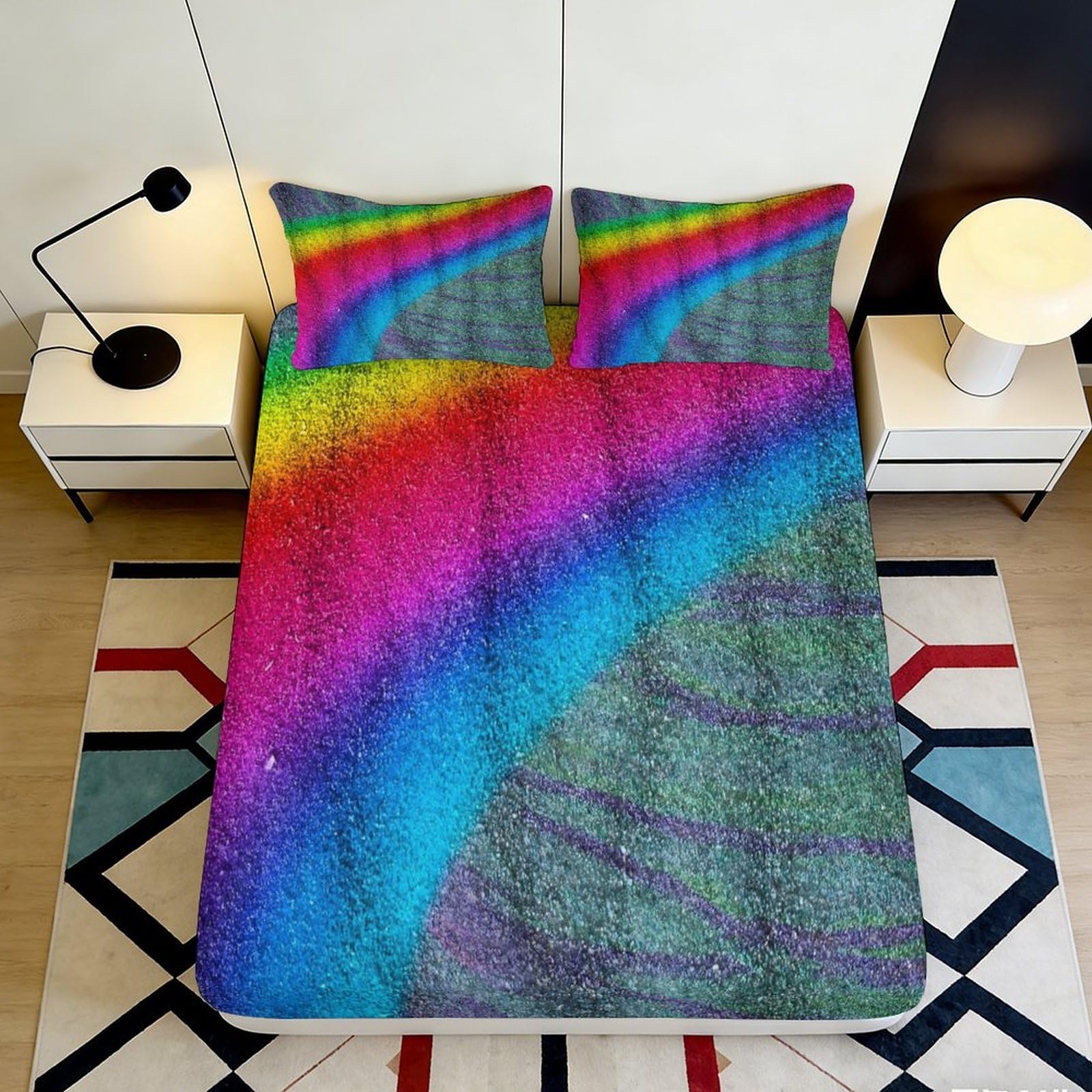 Pnayamiorkfel Style-8 3D Printed Rainbow Abstract Fitted Sheet Microfiber Soft Vibrant Gradient Mattress Cover For Bedroom Guest Room Decor 90X200x25cm