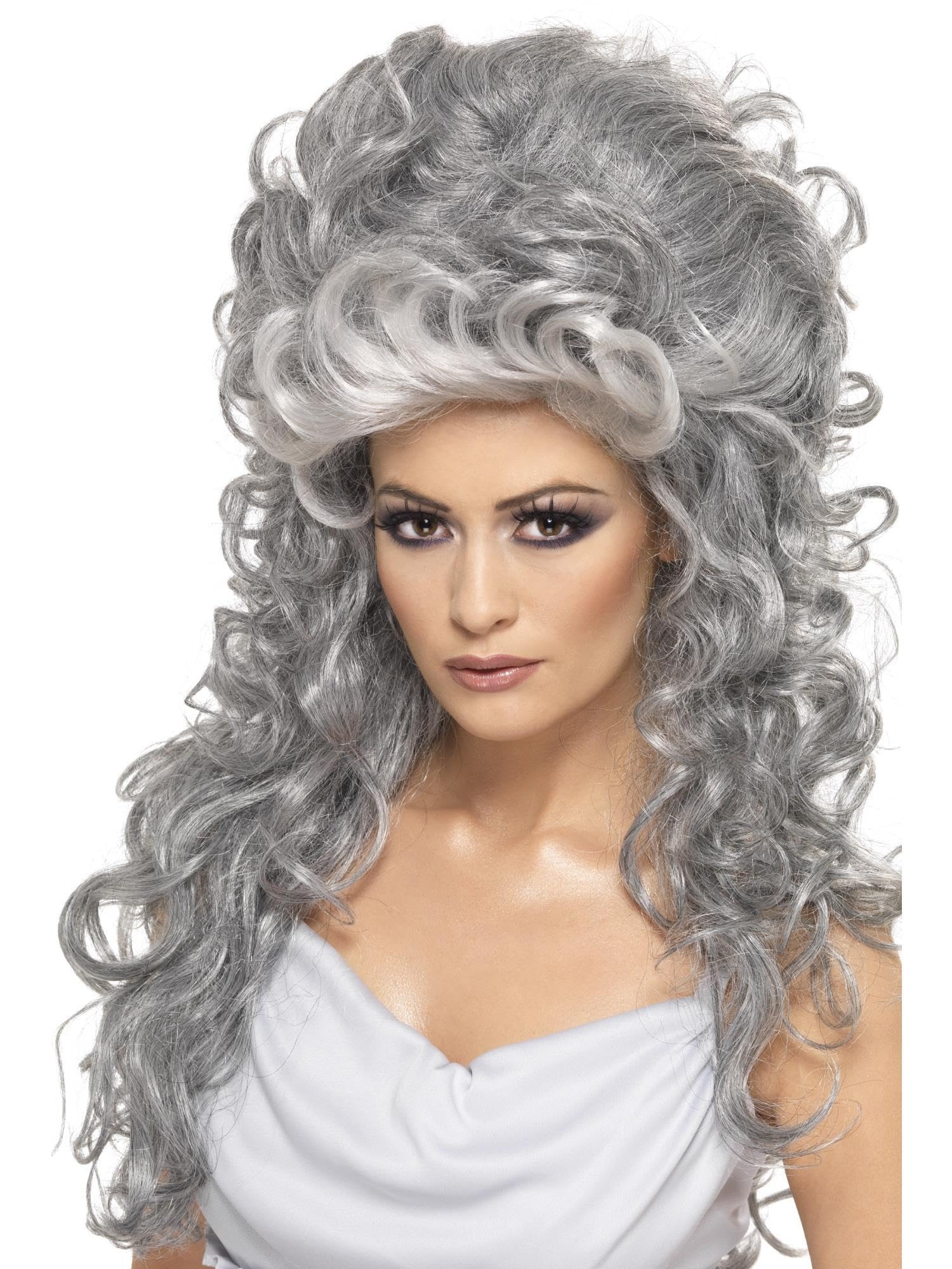 Smiffys Medeia Witch Beehive Wig Grey, Long Curly