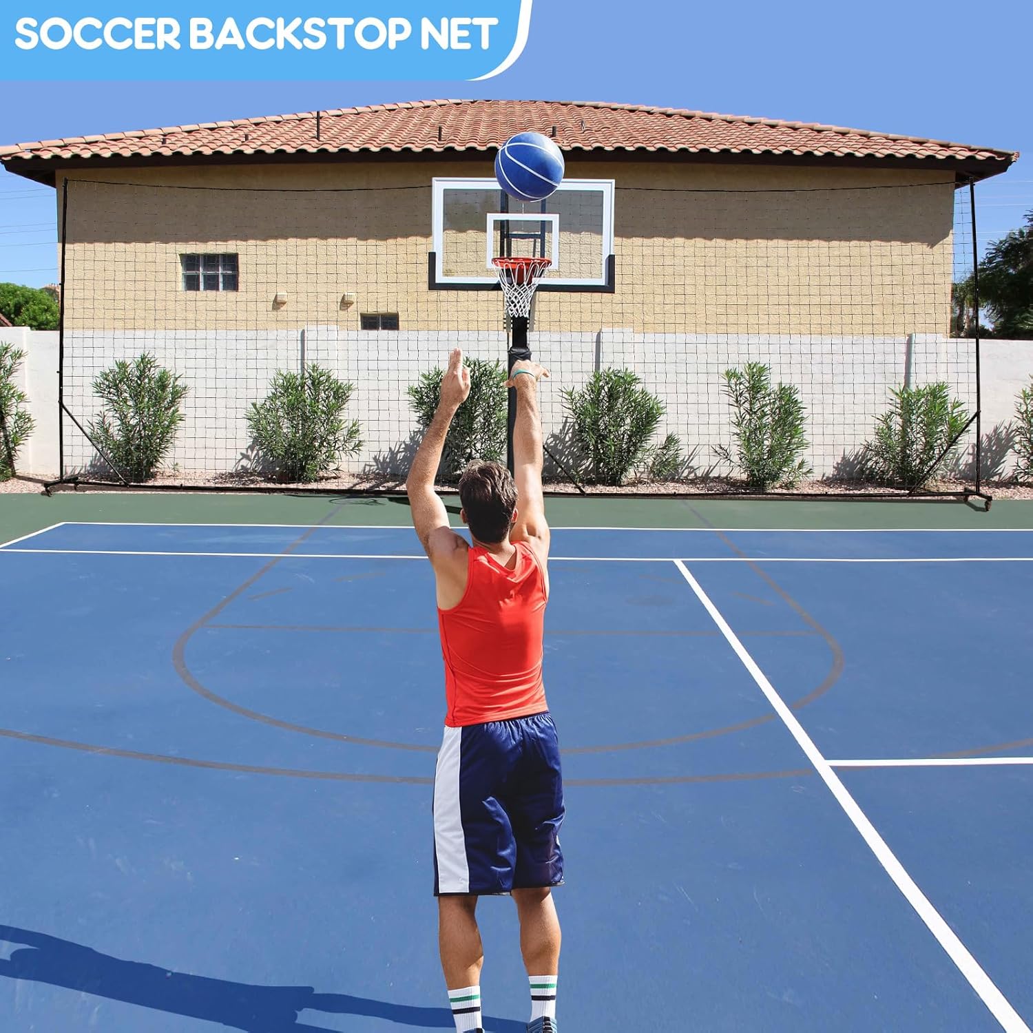 Ball Stop Net System with Wheels Movable Socketed Ball Stop Net Sports Netting Backyard 10FT to 12FT High Backstop Net for Barrier with Post from 10FT to 30FT Wide