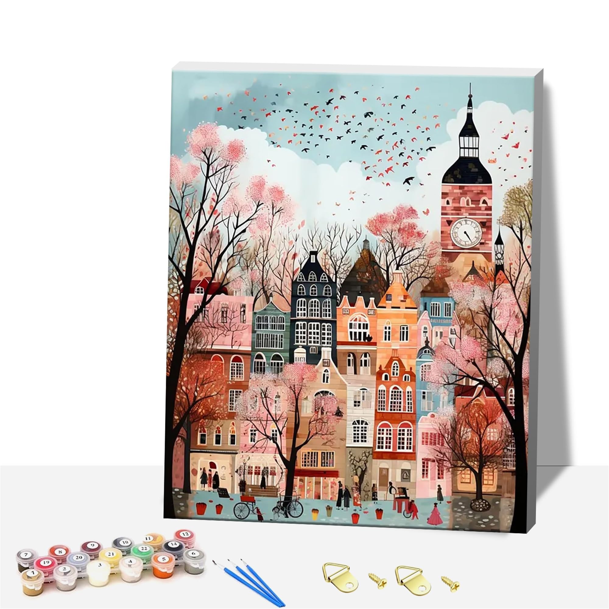 Wujiej House Framed Adults Paint By Number Kits,Wooden Framed Painting Kits On Canvas,Color By Numbers Adult Acrylic Watercolor Gifts For Friends Wall Decor (House)