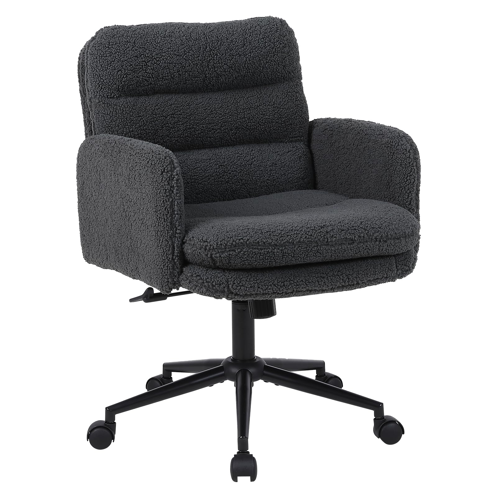 Youhauchair Upholstered Home Office Chair, Faux Cashmere Modern Mid Back Computer Desk Chair with Wheels, Ergonomic, Adjustable Height, Grey