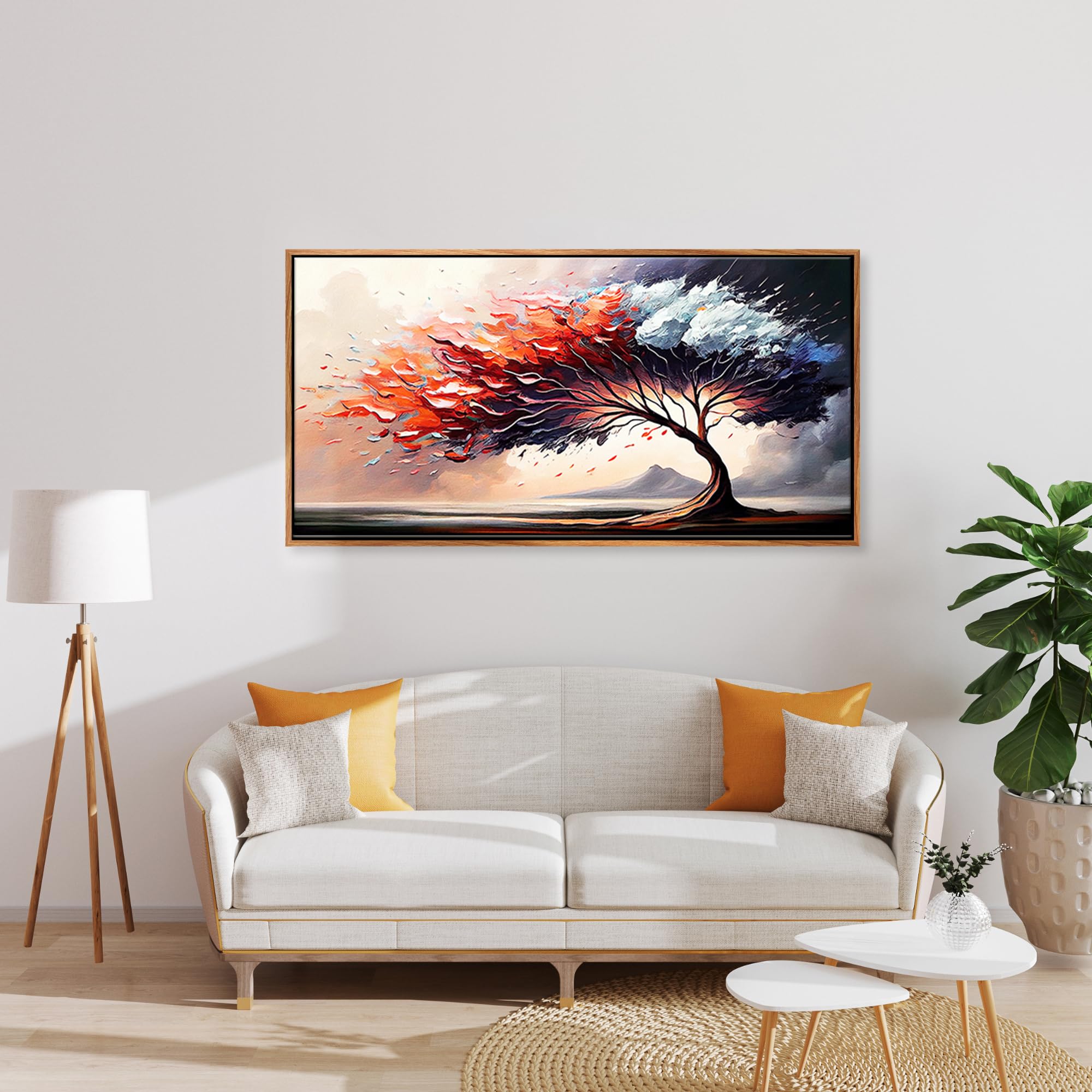 Quadro Albero Della Vita Rosso 50x100cm | Stampa Su Tela Con Cornice Legno | Per Soggiorno E Camera