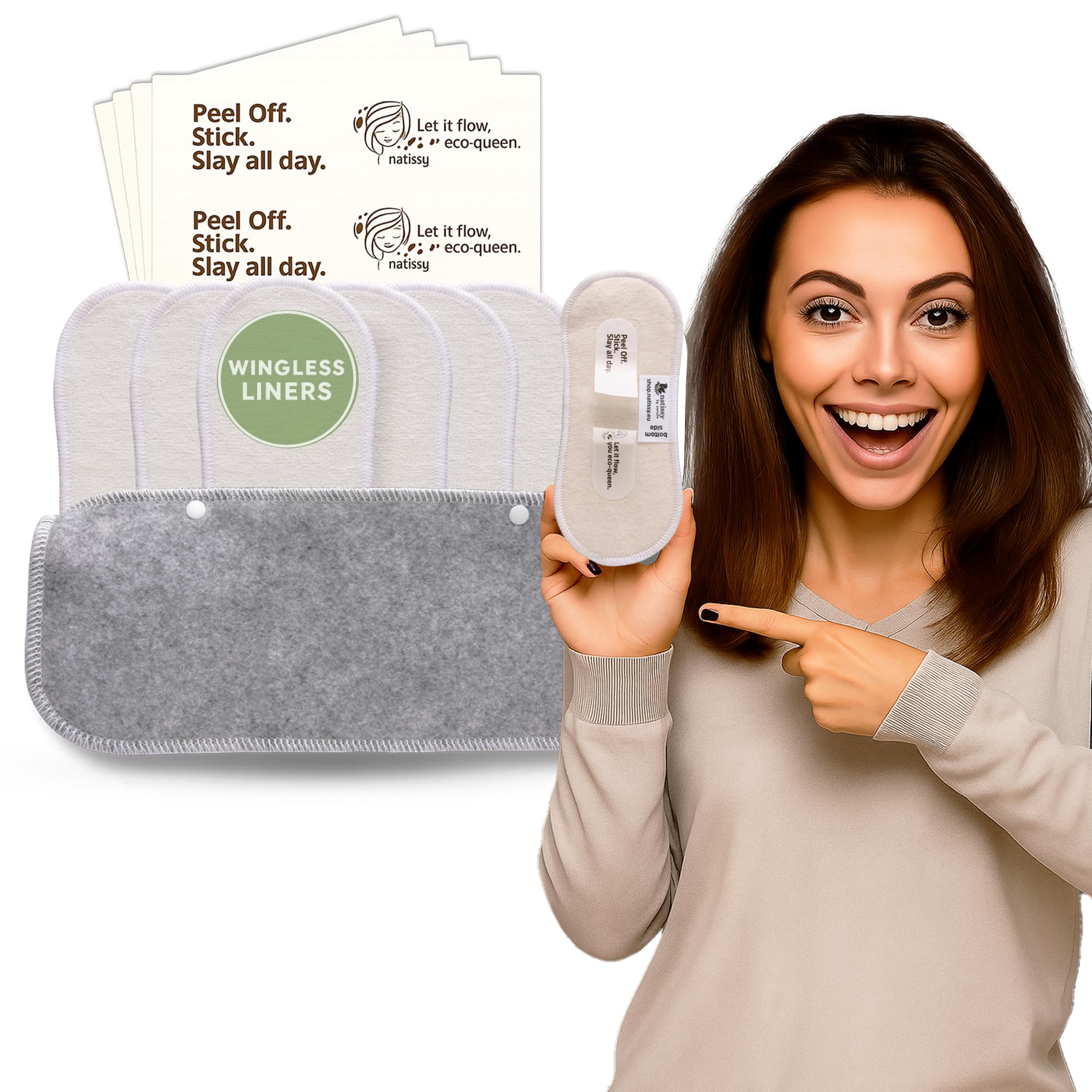 Wingless Reusable Panty Liners with Adhesive Sticker (SMALL, 7-Pack) – High-Temp Washable Organic Viscose Liners for Women & Teens – For Daily Vaginal Discharge, 100% Breathable & Stay-Put, Made in EU