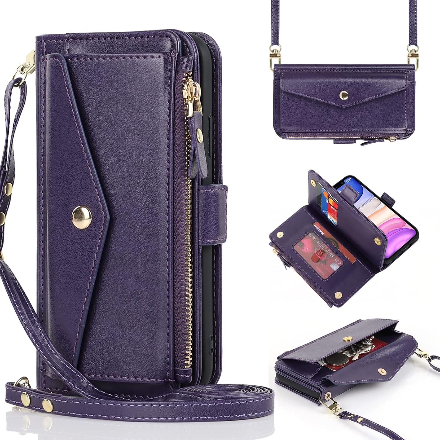 DEYHU for iPhone 11 Phone Wallet case with Zipper Card