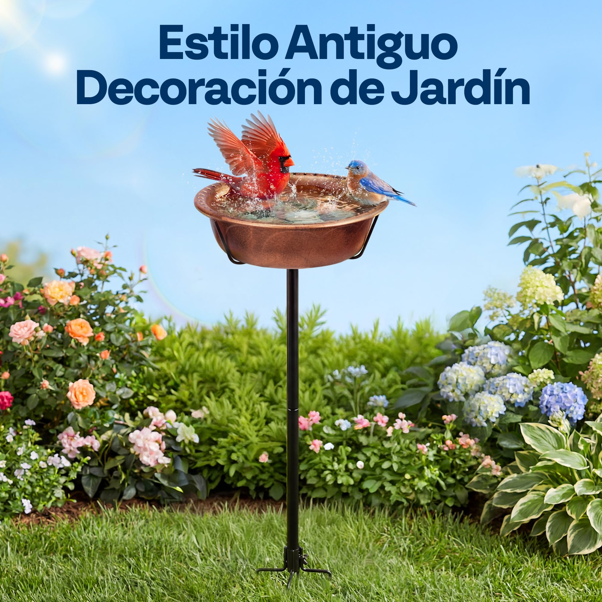 VIVOHOME Baño para Pájaros Exterior, Cuenco Desmontable con Base 4 Puntas, Baño y Comedero para Jardín y Césped (Bronce)