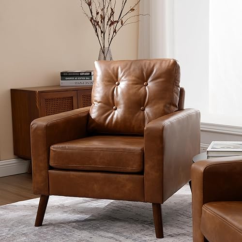 Silla decorativa de piel sintética, silla de descanso con botones, silla de club de 29.1 pulgadas de ancho, sillón tapizado moderno para sala de