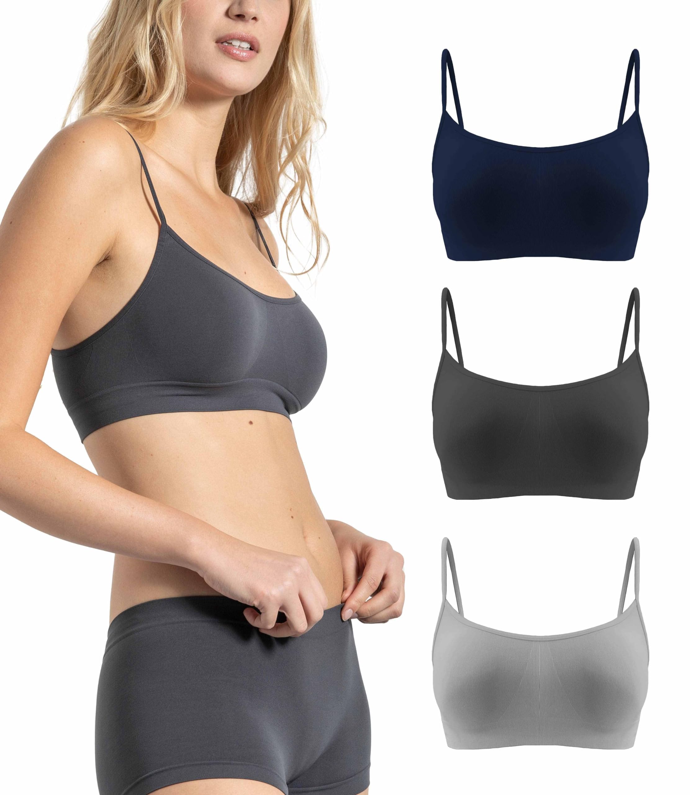 Risalti Reggiseno Senza Ferretto Spalla Stretta 3 pz - Bralette Donna in Microfibra, Brassiere Top Donna, Reggiseno Donna Elasticizzato, Intimo Donna, Senza Cuciture - Made in Italy