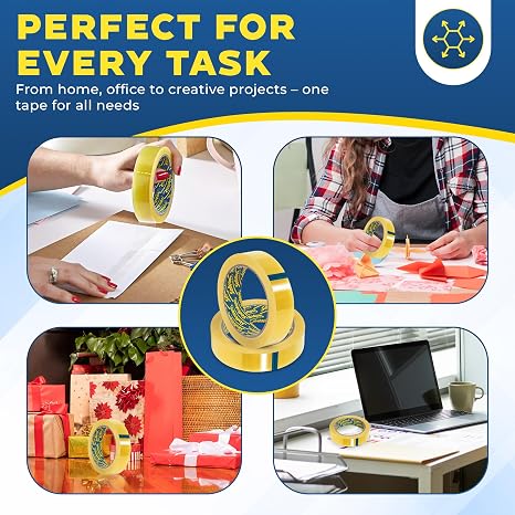 𝟮 𝗣𝗔𝗖𝗞 Original Golden Cellotape | Multi-Purpose Clear Tape for Household Objects - Extra Sticky Clear Packing Tape for Sticking Envelopes, Cards & Gifts | Easy to Use - Sellotape 24mm x 50m