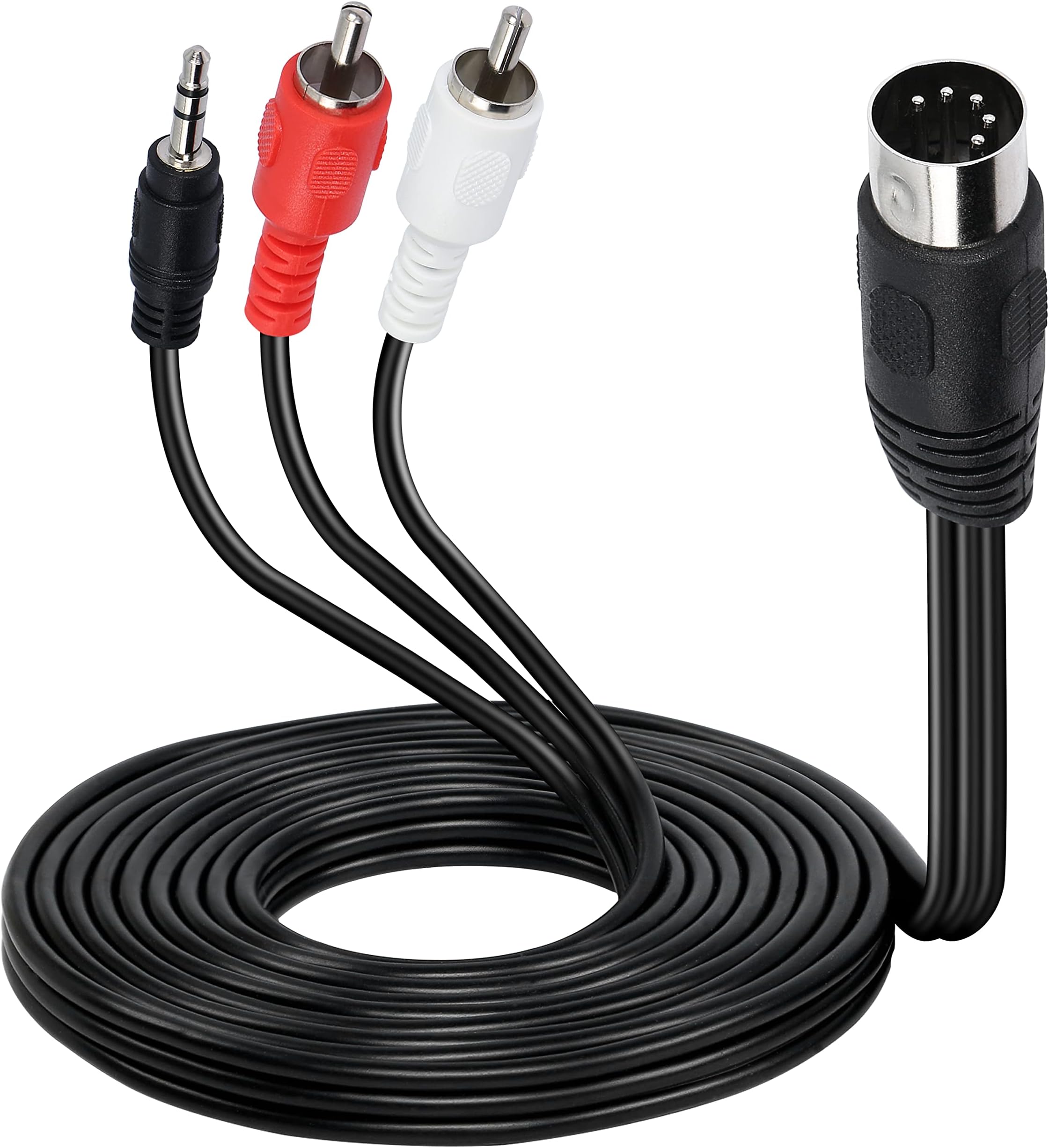 XMSJSIY Din MIDI 5 Pin to RCA and 3.5mm Cable, 5 Pin DIN Male Plug to 2RCA/3.5mm Male TRS Stereo AUX Adapter Cable for Radio Audio Equipment Signal Output-5.9ft