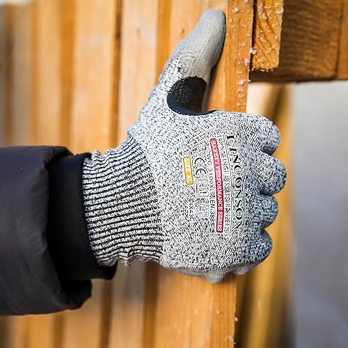 Miniatura 4 de LINCONSON - Paquete de 3 guantes de trabajo de poliuretano para mecánico de construcción, resistentes a cortes, resistentes a cortes, de nivel 5,
