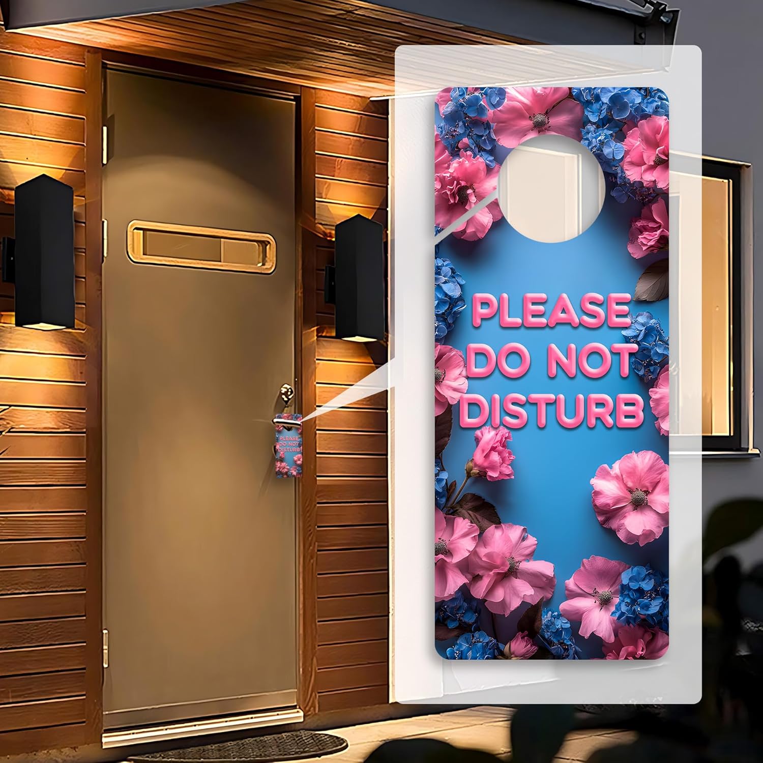 Blue and Pink Flower Do Not Disturb Door Hanger Sign, 2 Pack Double Sided, "Please Do Not Disturb" and "Welcome Please Knock". Ideal for Home, Office, Hotel, Bathroom, Bedroom and Meeting Sessions 8.66?x3.35?