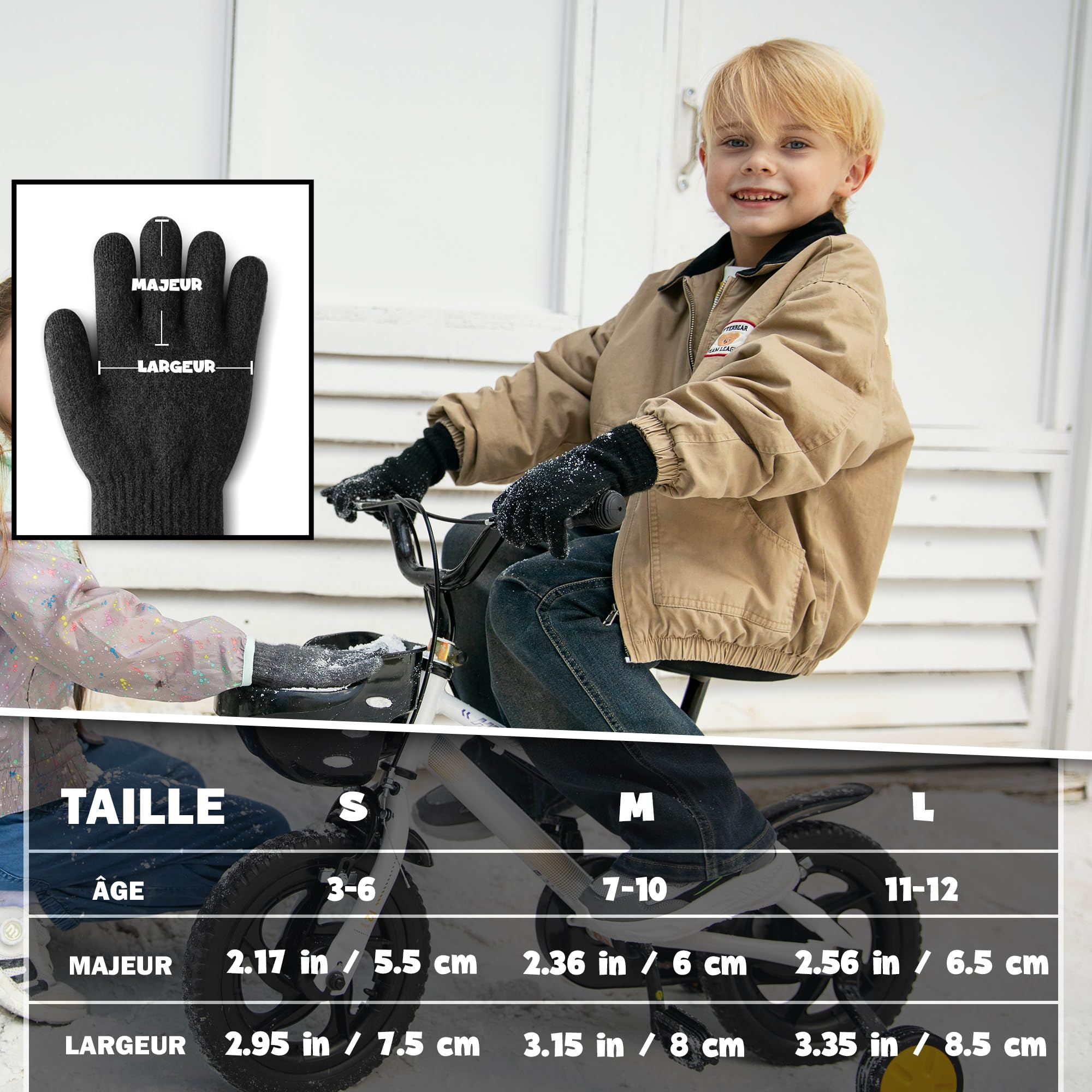 ineepor Gants Hiver Enfant en Alpaga Double Couche Gants Chaud Enfant avec Doublure Polaire Isolante et Chaude pour Garçons et Filles 3-12 Ans