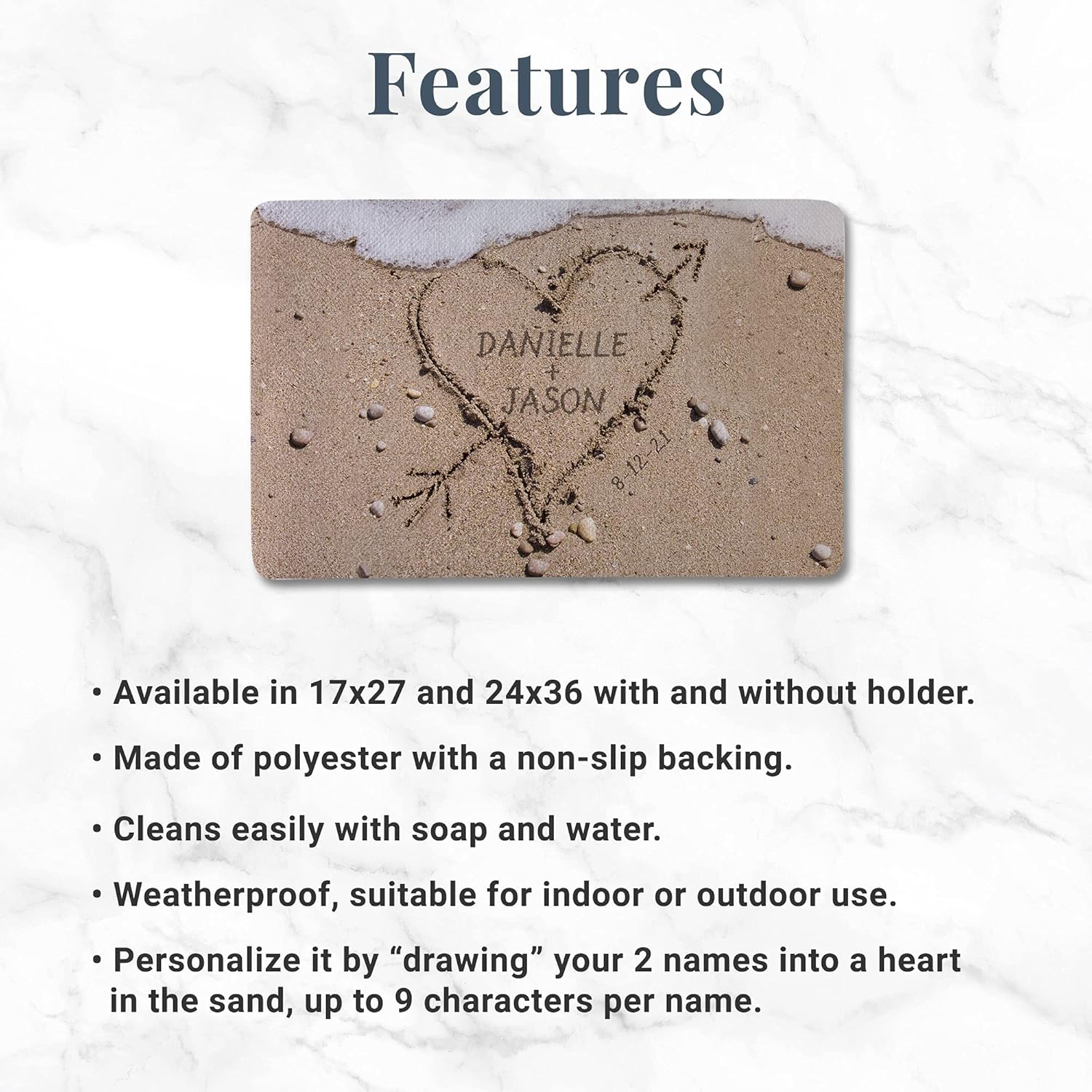 Let's Make Memories Personalized Love Lives Here Doormat - 17" x 27" - Without Holder - Beach Themed Decor - Indoor/Outdoor
