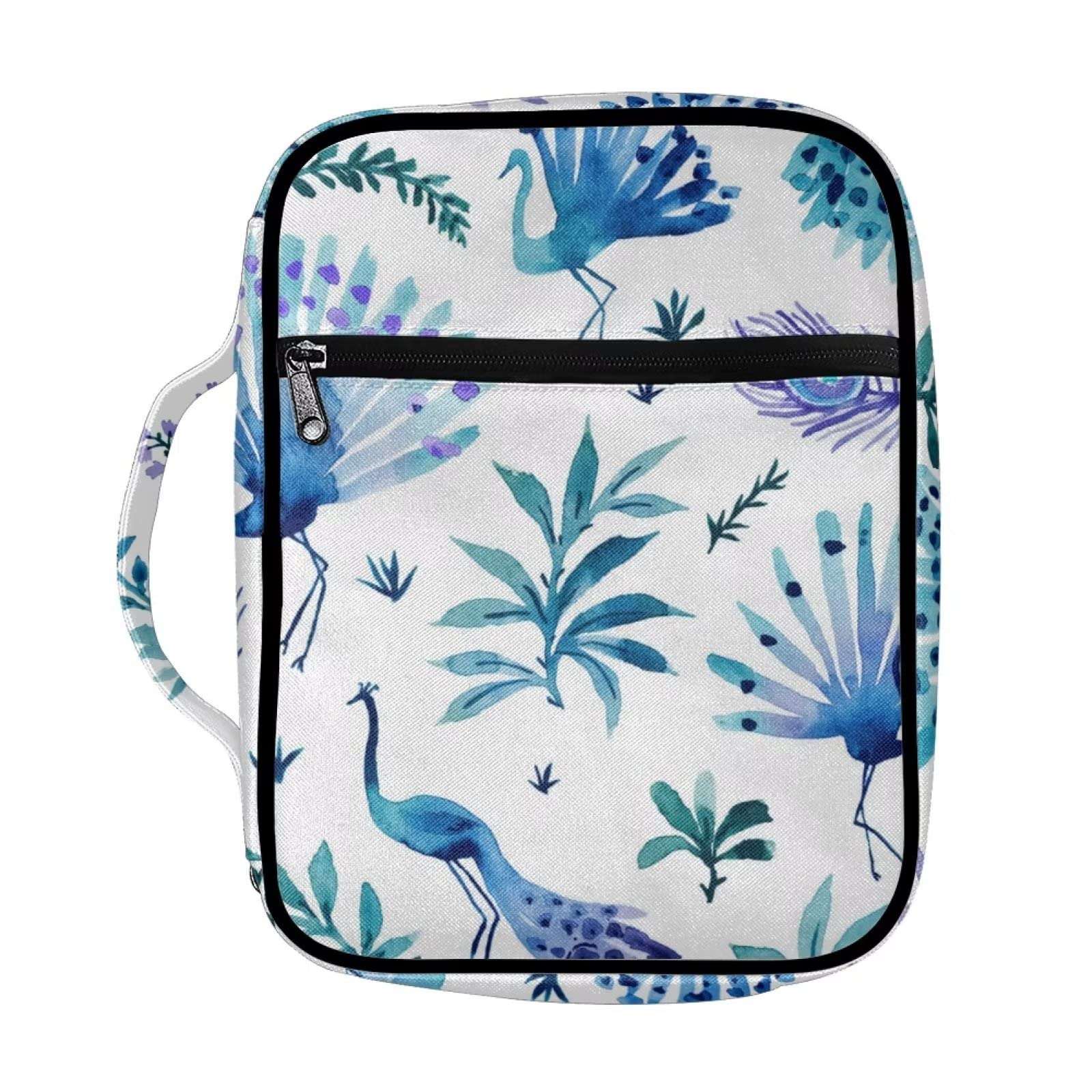 SEANATIVE Watercolor Peacock Print Bible Cover for Women Girls Multifunctional Study Bible Case Zipper Bible Organizer with Handle,Blue Purple โ image 1