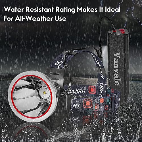 Miniatura 5 de Vanvale Faro LED recargable de alta potencia, luz principal impermeable IPX4 con cargador, lámpara de caza súper larga duración para correr, pescar,