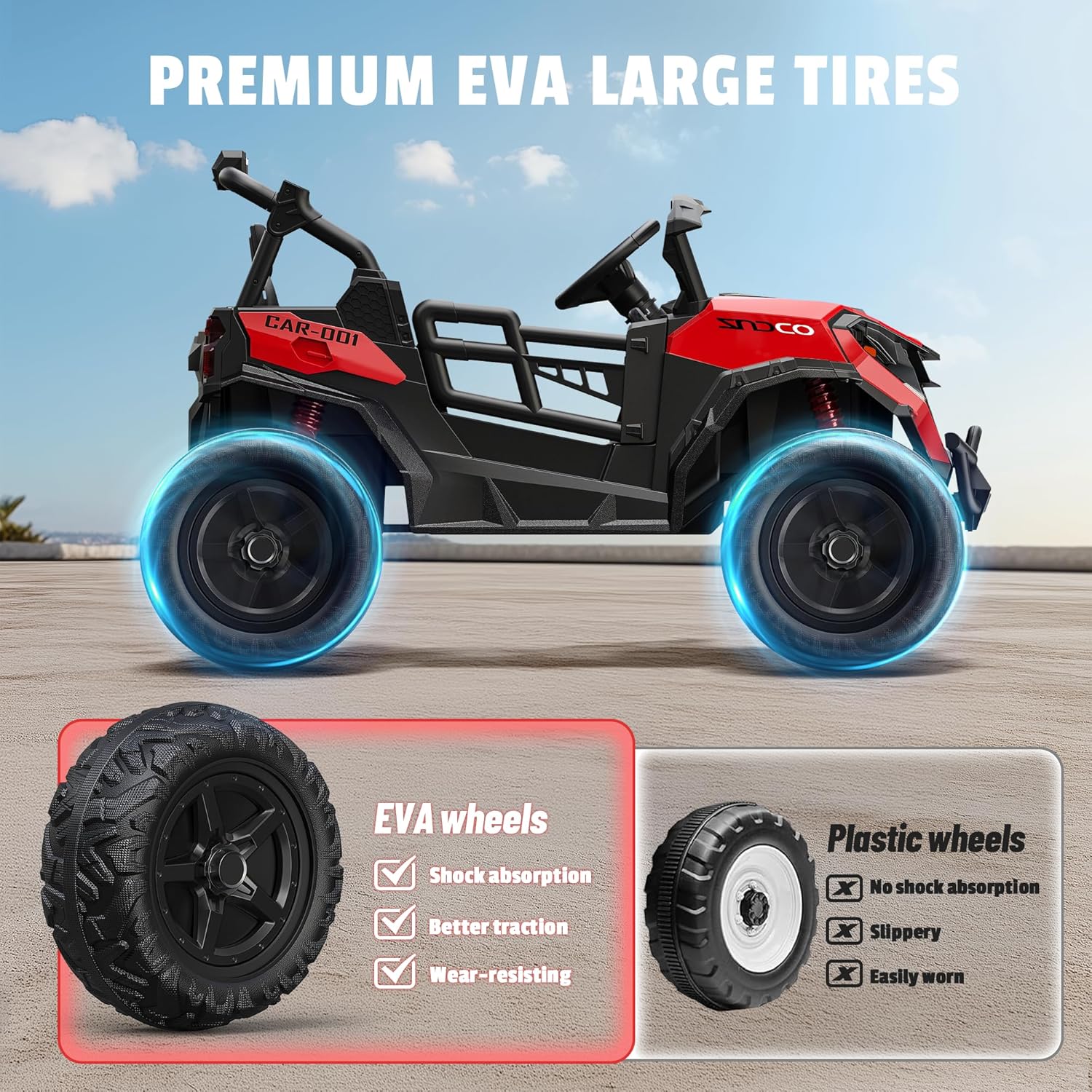 24V 2 Seater Ride on Car Truck 4x200W, EVA Tires, 4WD/2WD, Rainbow Lights, Remote Control, Shock Absorbers, Bluetooth, Ride on Toy for Big Kids Ages 3-8, Red