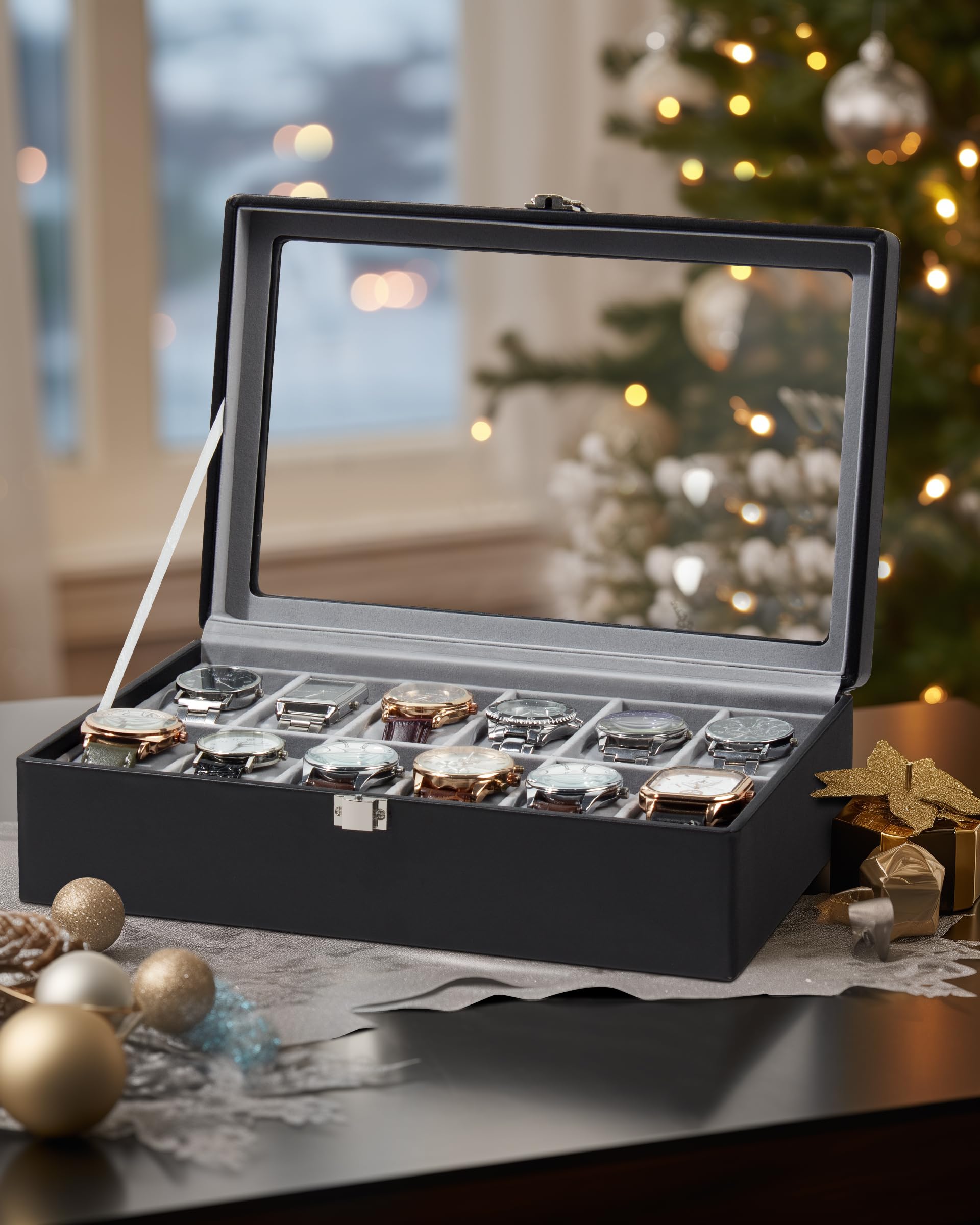 Caja para relojes con 12 compartimentos