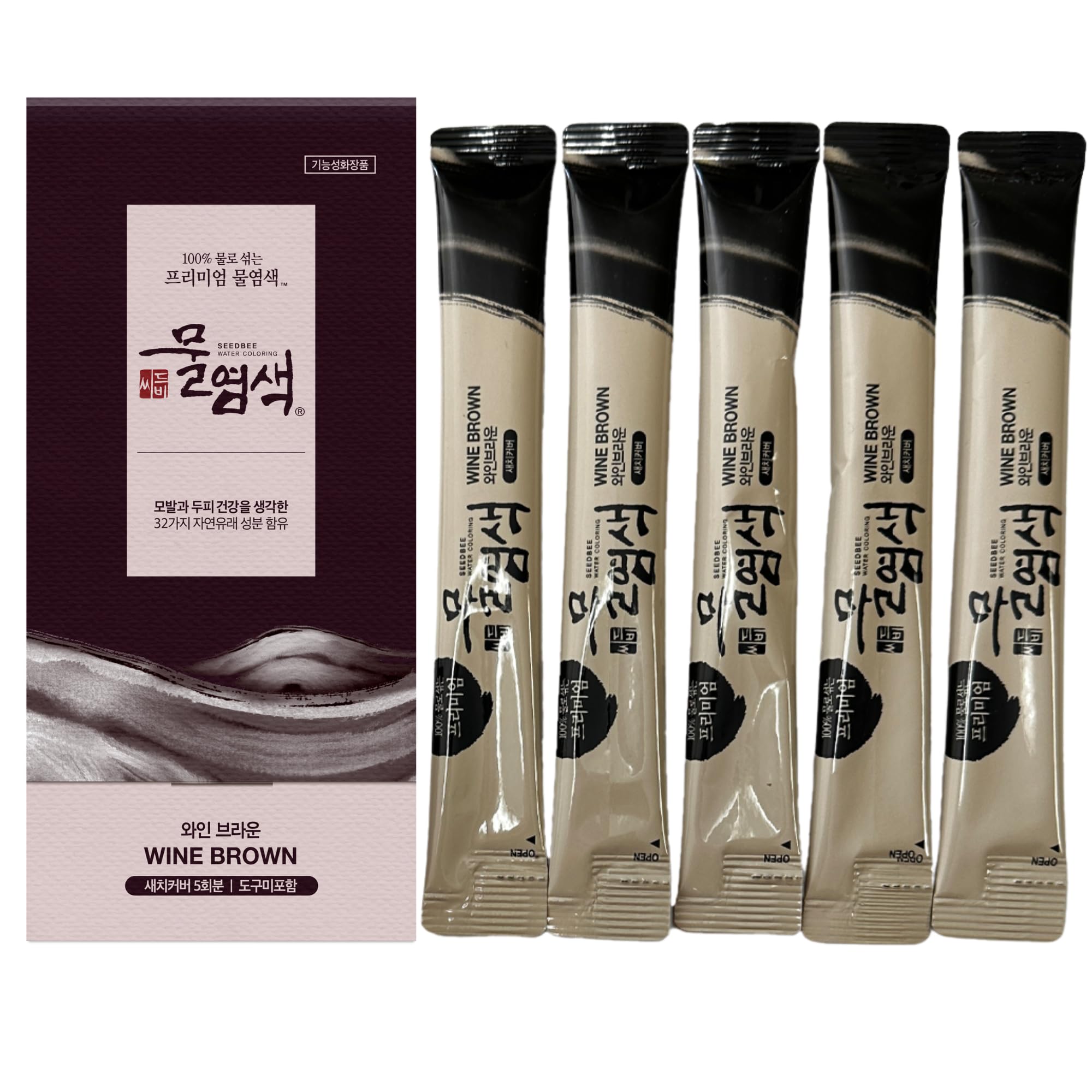 Hair Dye Powder Mix with only Water, 32 Herbal Ingredients for Healthy and Shinny Hair. (Wine Brown Refill)